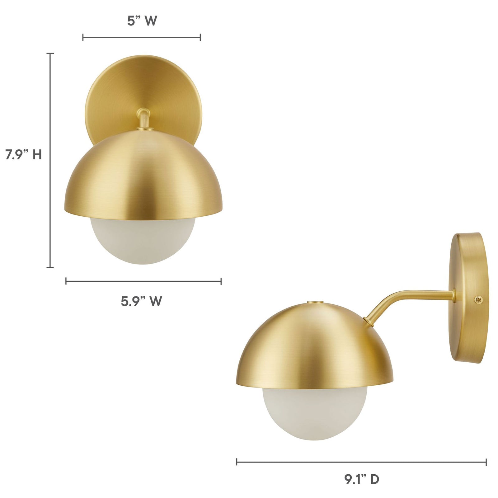 Dimension diagram shows measurements and proportions of the brass Eclipse globe wall sconce || EEI-6871-BRA || dimension_studio