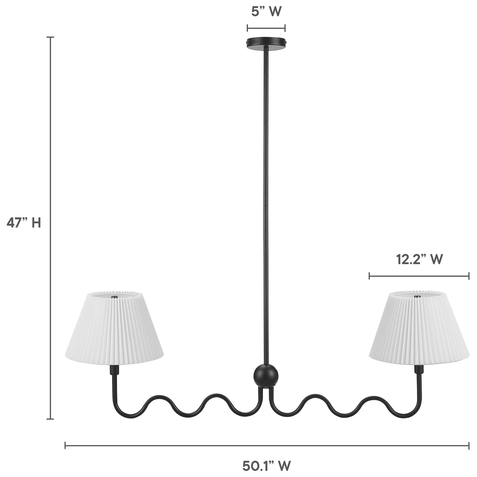 Linear pendant size guide with 47 inch height and 50.1 inch width shown || EEI-6874-BLK || dimension_studio