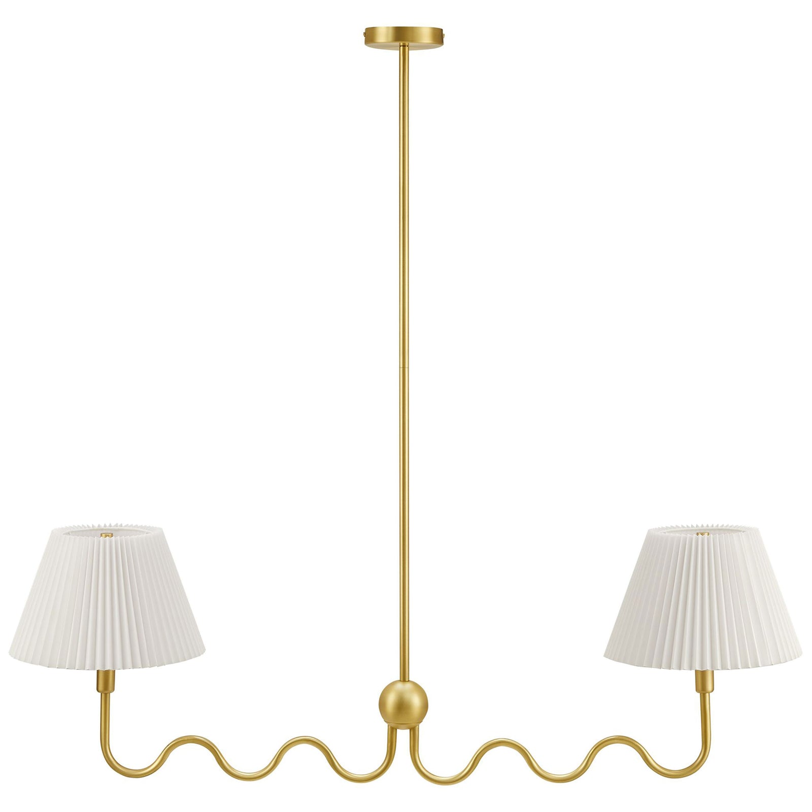 Brass squiggle pendant with dual pleated shades and slim downrod || EEI-6874-BRA || front_studio