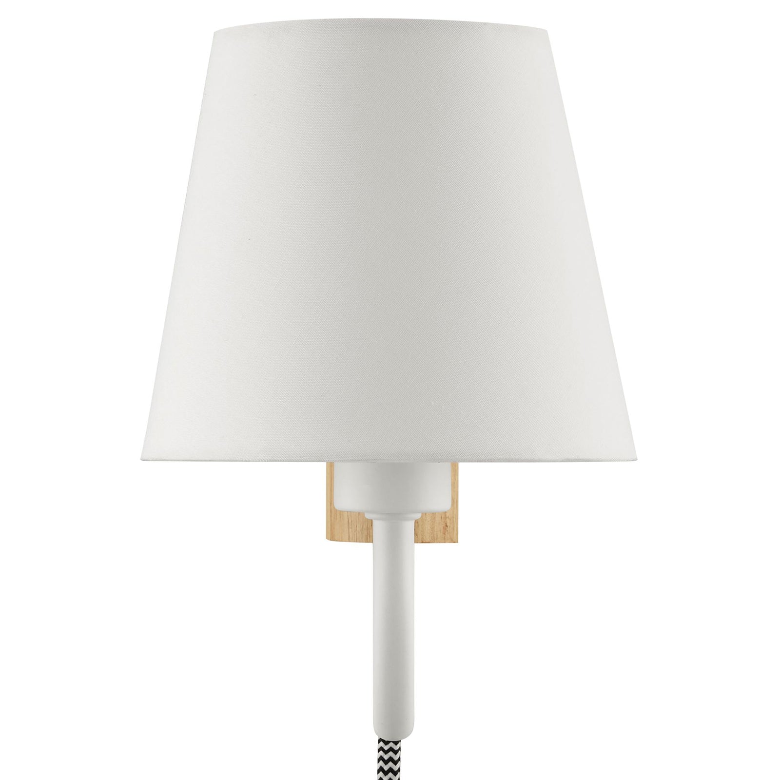 Simple white fabric shade brings soft, diffused light to this compact swivel wall sconce || EEI-6880-NAT-WHI || front_studio