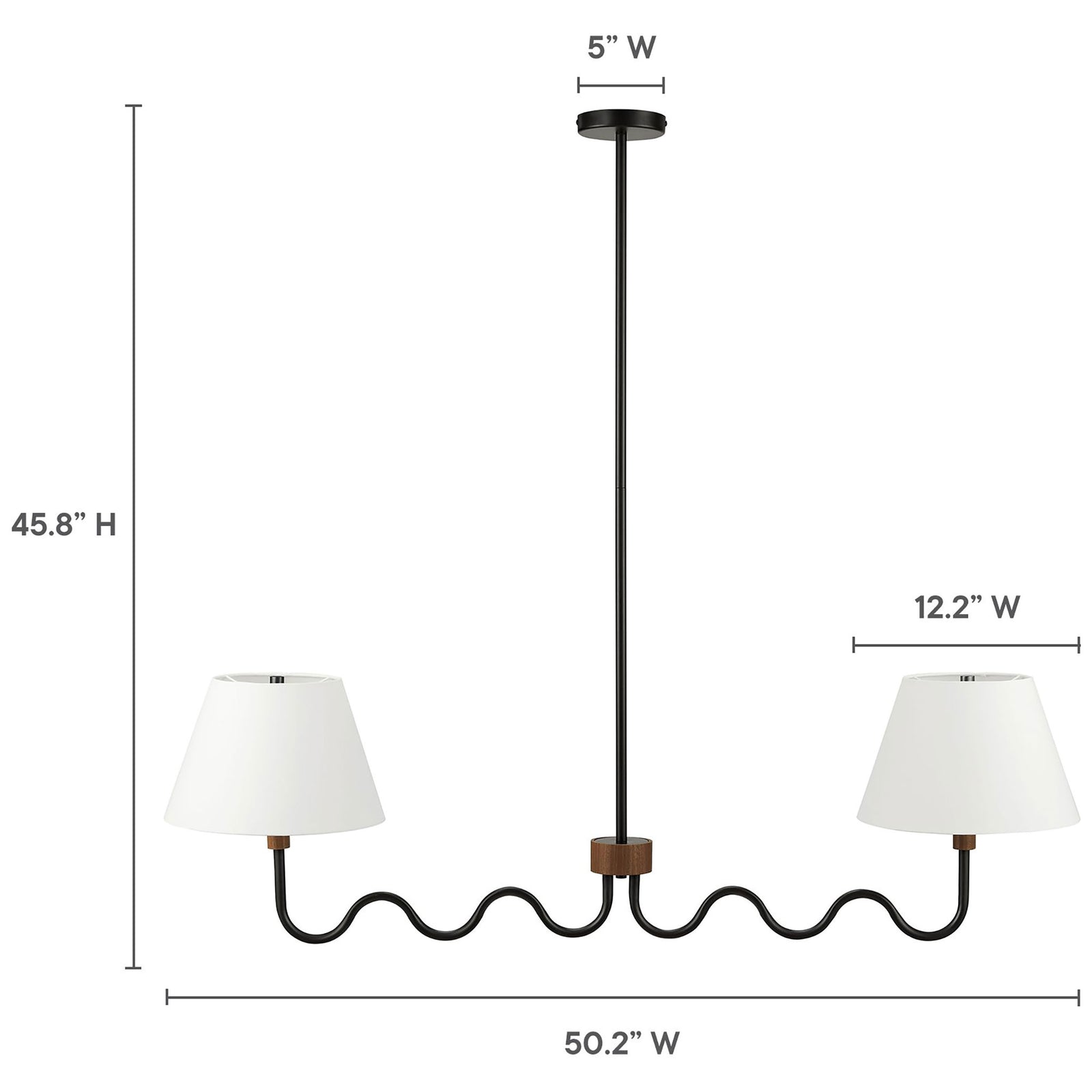 Overall dimensions shown: 50.2 in wide, 45.8 in high, 12.2 in deep || EEI-6882-WAL-BLK || dimension_studio