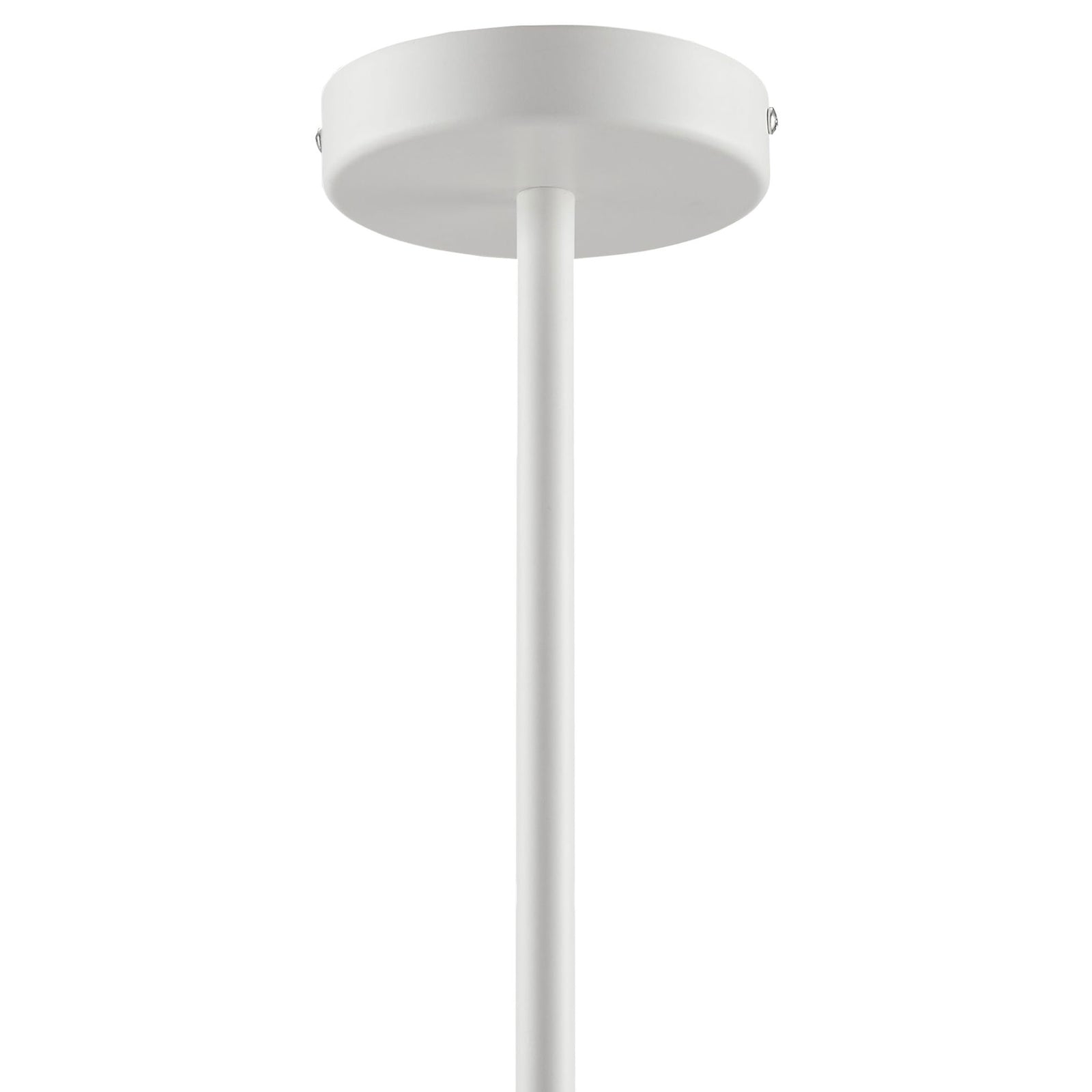 Clean round canopy and slim downrod in matte white for a refined, hardwired installation || EEI-6883-NAT-WHI || detail_studio