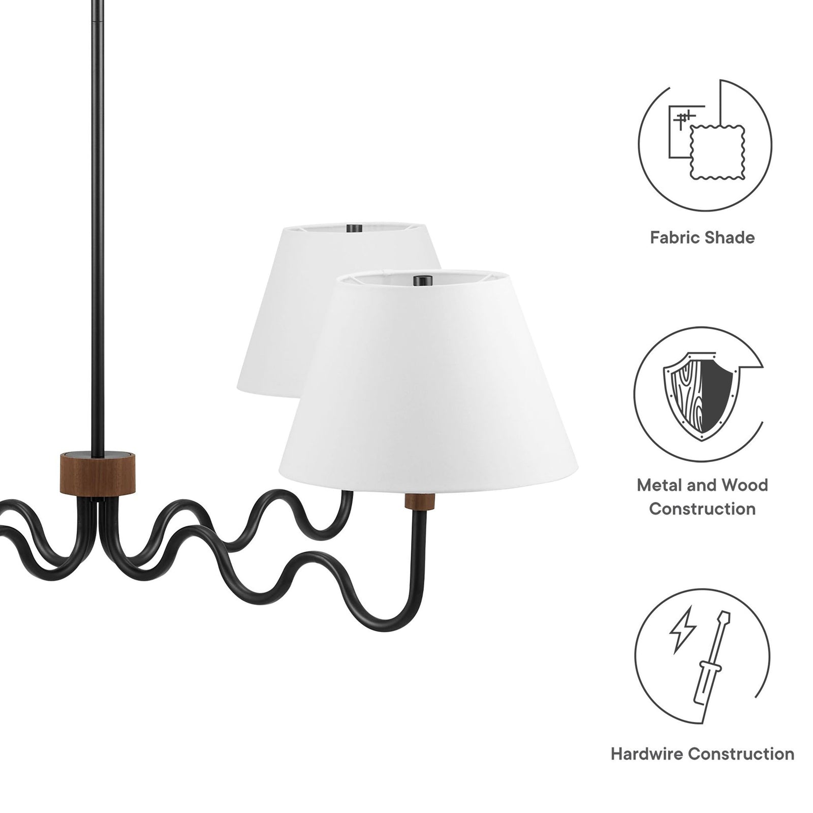Fabric shades, mixed metal and wood construction, and hardwired design for a polished look || EEI-6883-WAL-BLK || callout_studio
