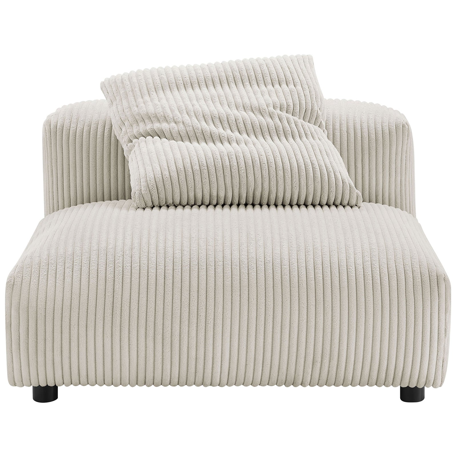 Oversized almond corduroy armless chair with plush channel texture and matching pillow for cozy lounging || EEI-6884-ALM || front_studio