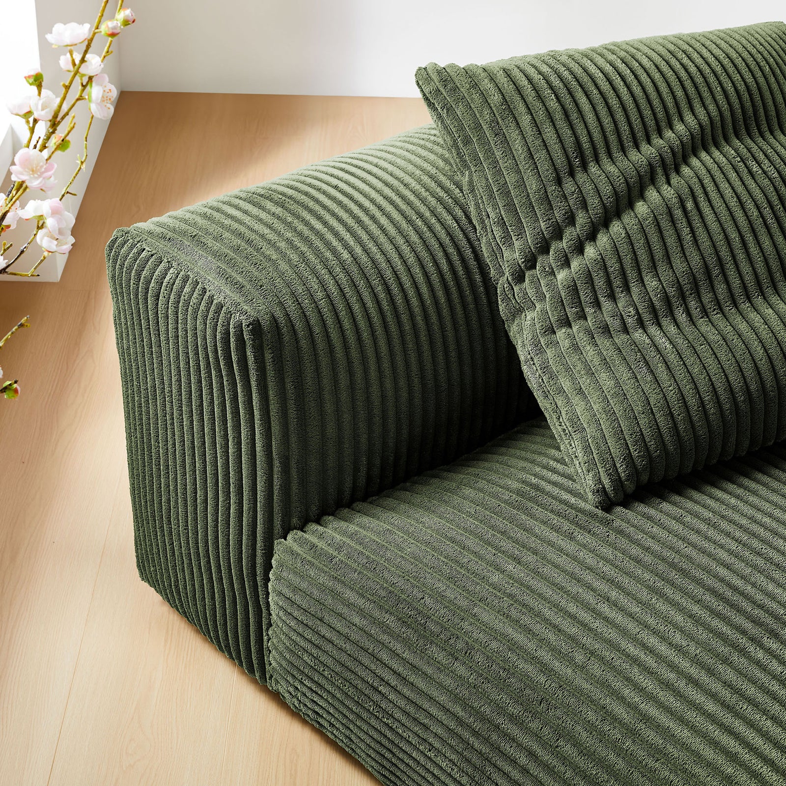 Cozy corduroy upholstery brings warmth and texture that pairs effortlessly with modern decor || EEI-6884-FRN || detail_room