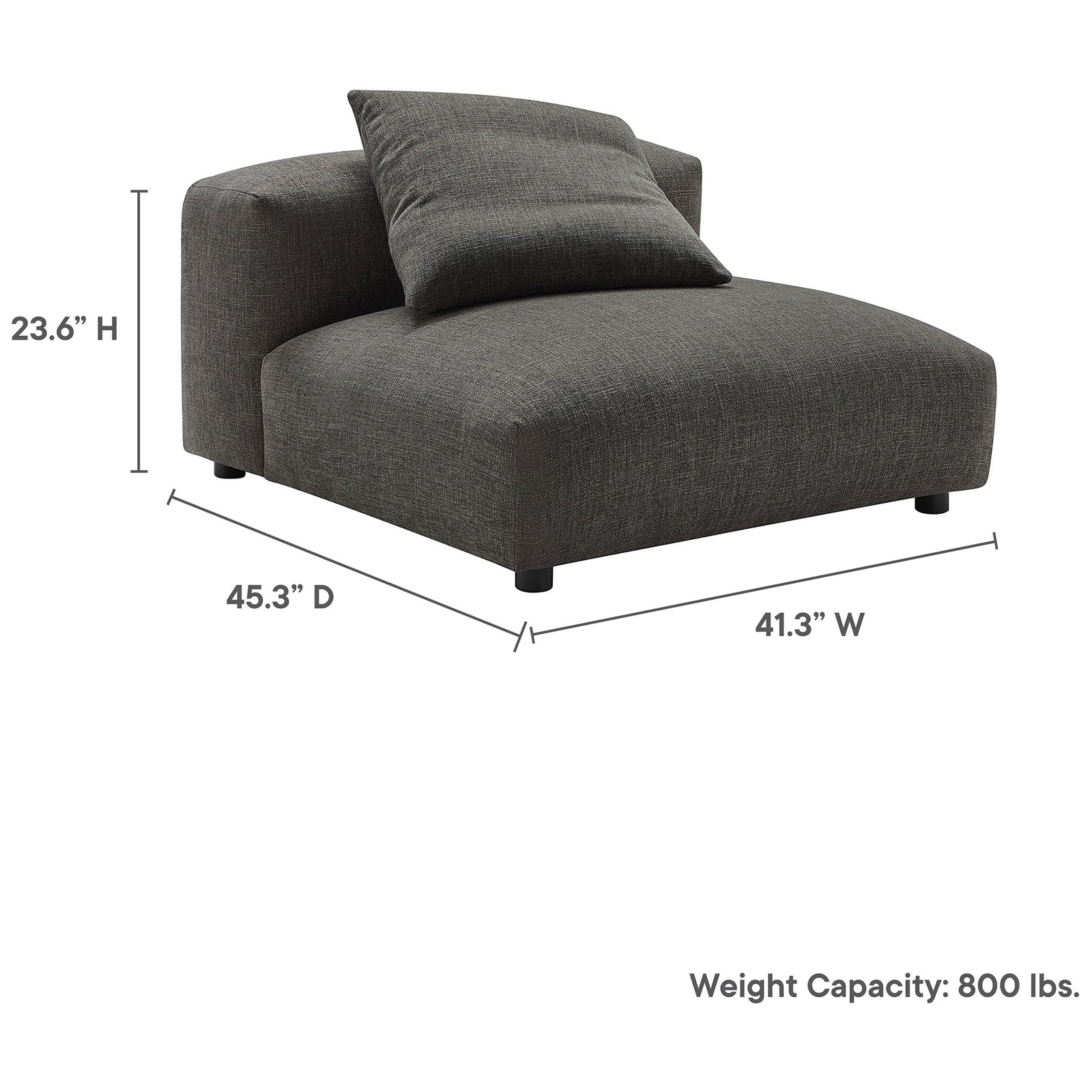 Spacious proportions for stretching out, with 45.3 in. depth and 41.3 in. width highlighted || EEI-6885-CHA || dimension_studio