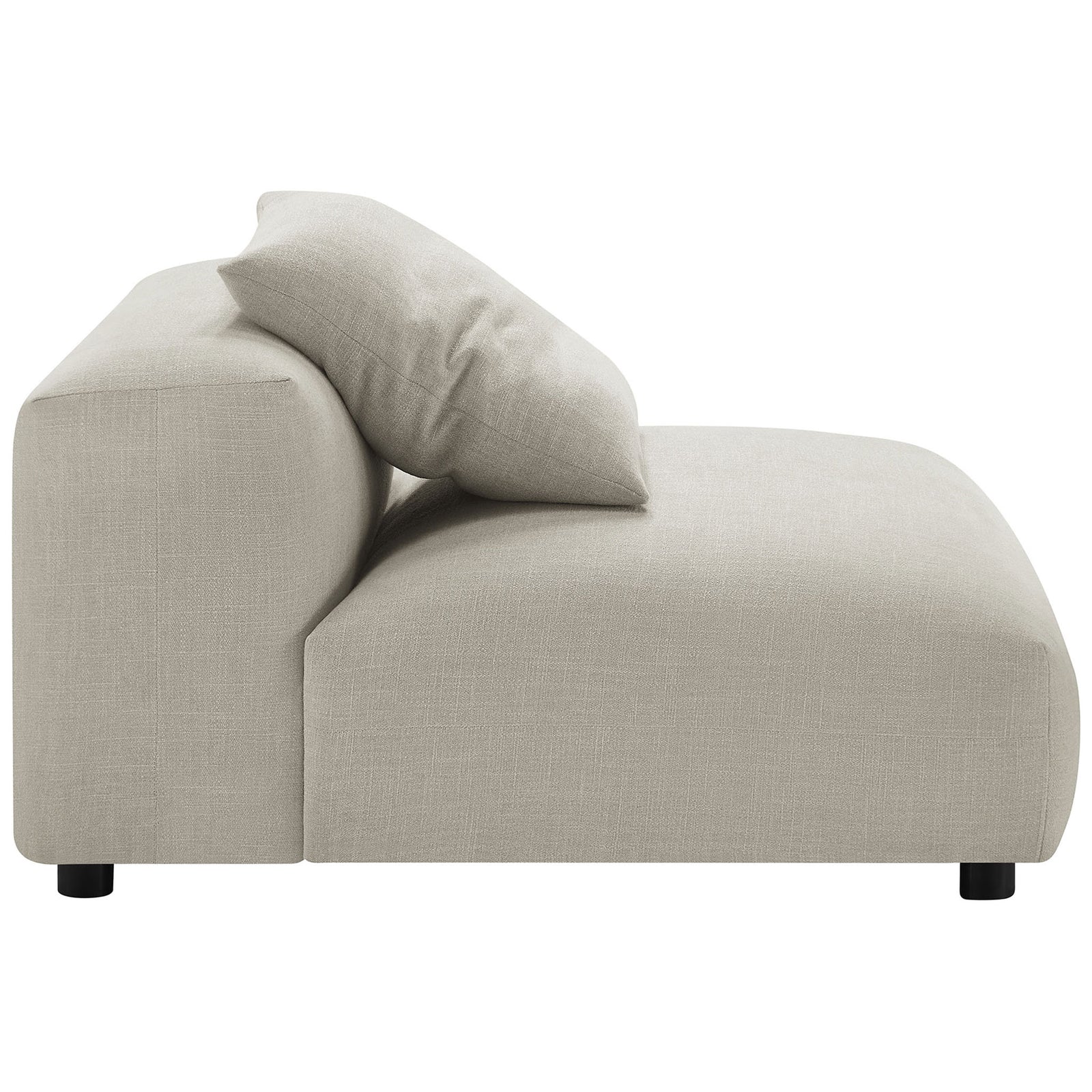 Low-profile silhouette with deep chaise-like seat, textured linen upholstery, and petite black feet || EEI-6885-LIN || side_studio