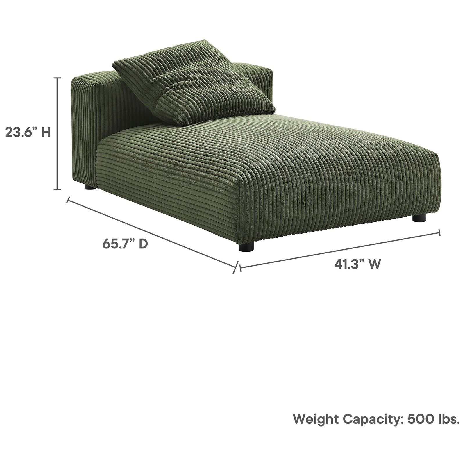 Spacious chaise with 65.7 in depth, 41.3 in width, and 500 lb weight capacity || EEI-6886-FRN || dimension_studio