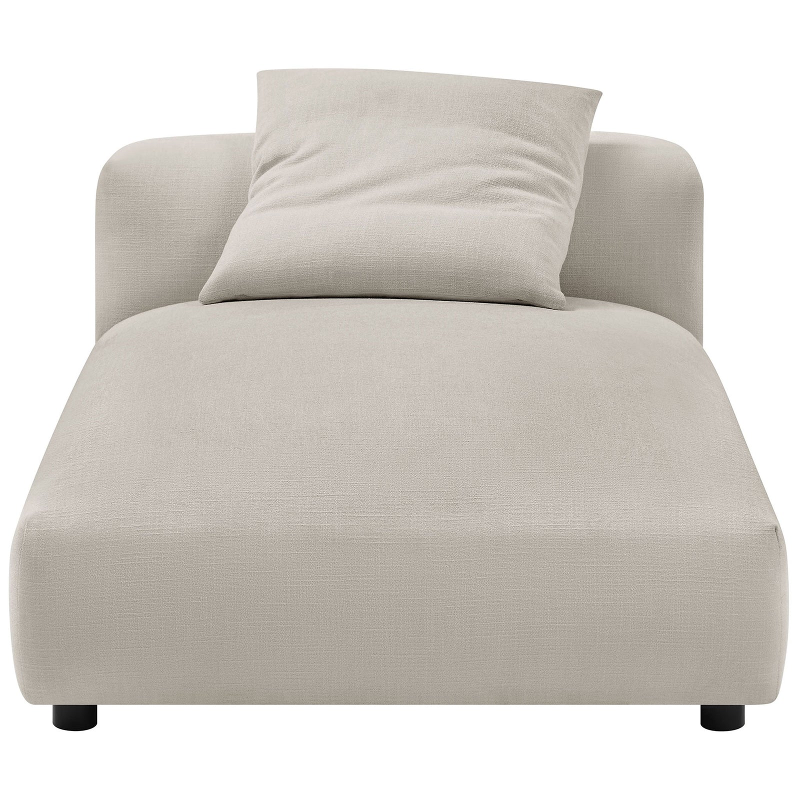 Plush armless chaise in salt fabric with rounded edges and a matching pillow for relaxed lounging. || EEI-6887-SAL || front_studio