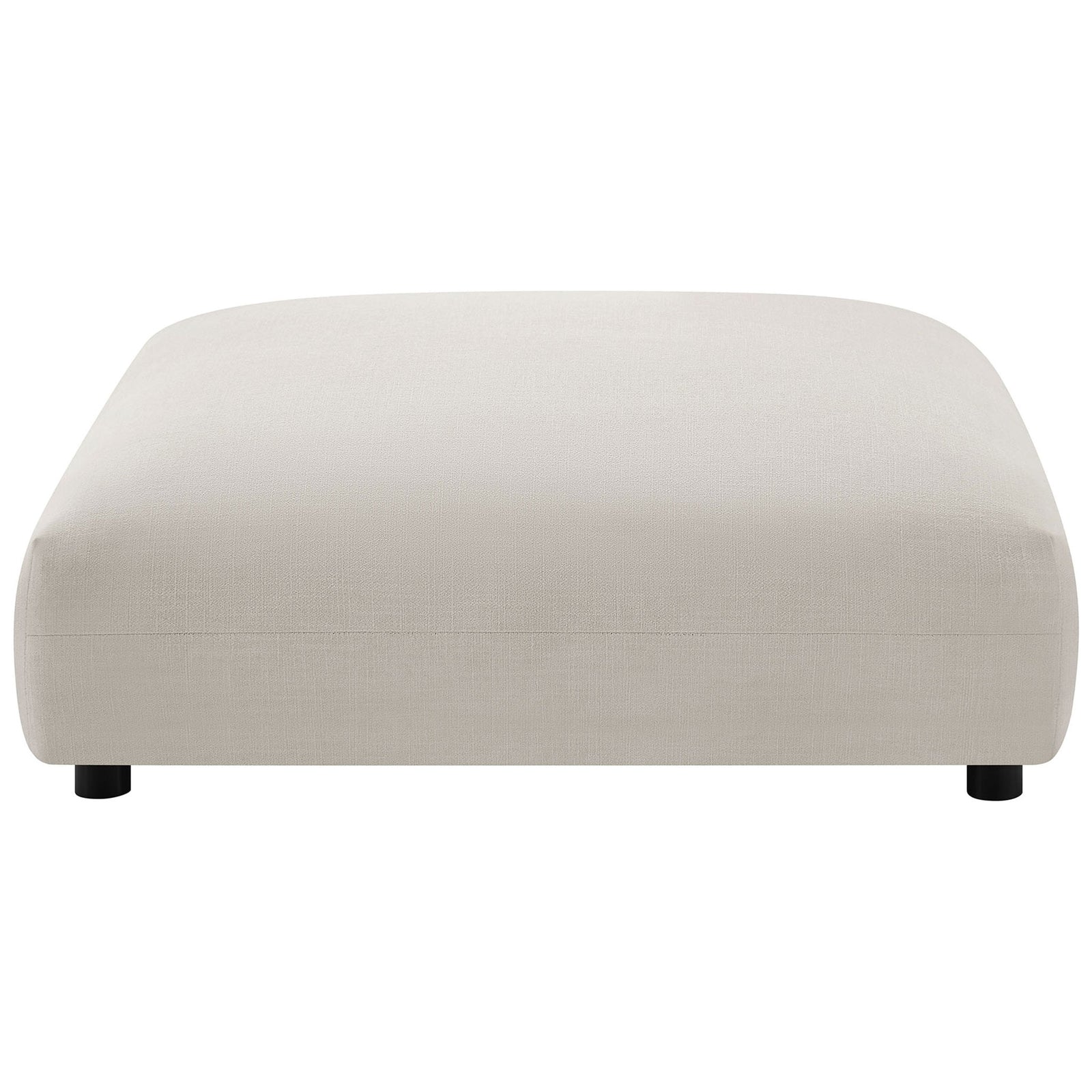Front view of square salt fabric ottoman showcasing its thick cushioned seat and minimalist base || EEI-6889-SAL || front_studio
