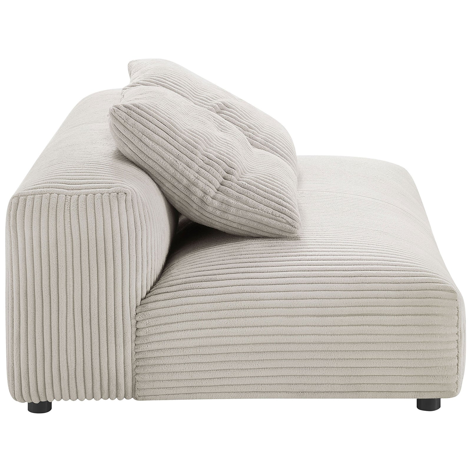 Low profile almond corduroy loveseat showcasing the deep seat and ribbed texture || EEI-6890-ALM || side_studio