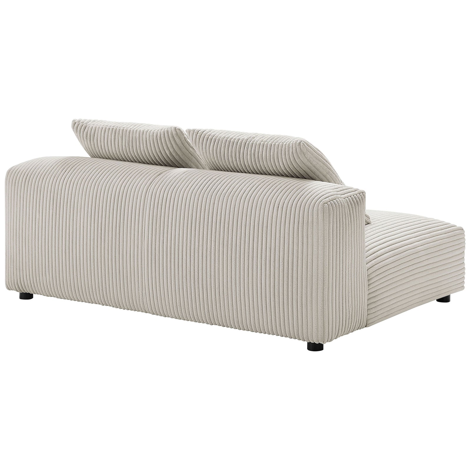 Back view of the almond corduroy loveseat with softly rounded corners and pillows || EEI-6890-ALM || back_angle_studio