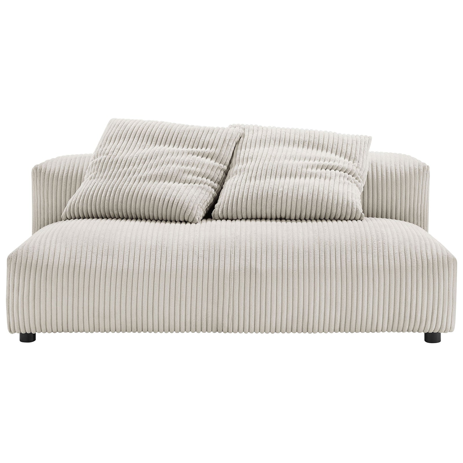 Almond corduroy armless loveseat with wide seat and tufted accent pillows || EEI-6890-ALM || front_studio