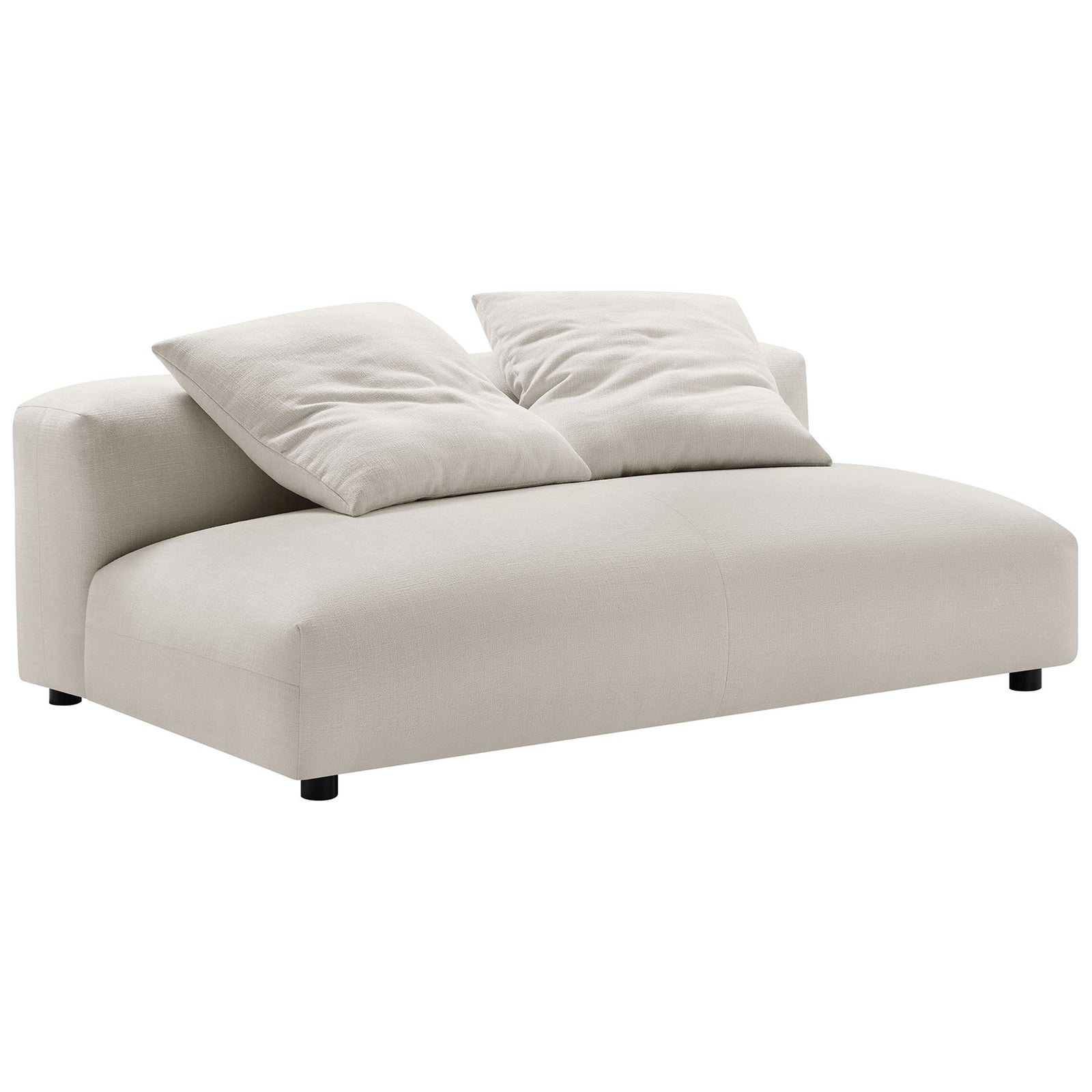 Low-profile modular loveseat with gently rounded edges and overstuffed cushions in soft salt upholstery || EEI-6891-SAL || front_angle_studio