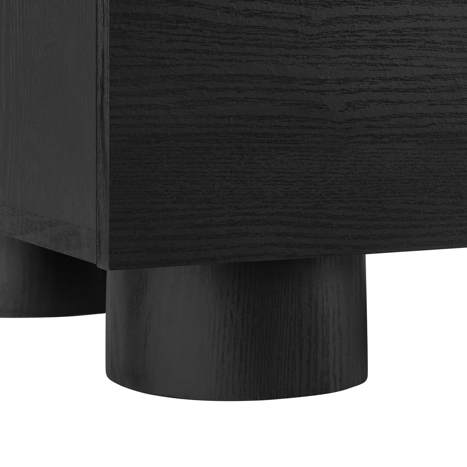 Rounded block leg and wood grain base of the black Sonnet sideboard || EEI-6892-BLK || leg_studio
