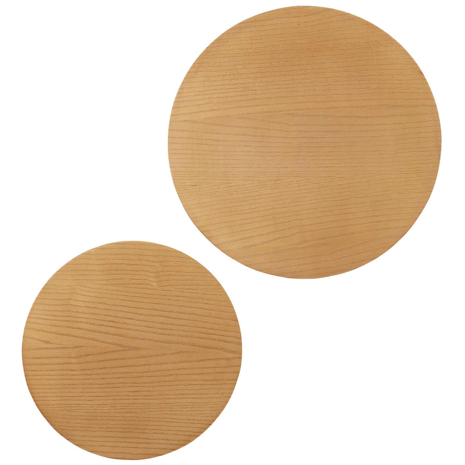 Round tabletops highlight the flowing ash wood grain and seamless veneer edging || EEI-6893-NAT || top_studio
