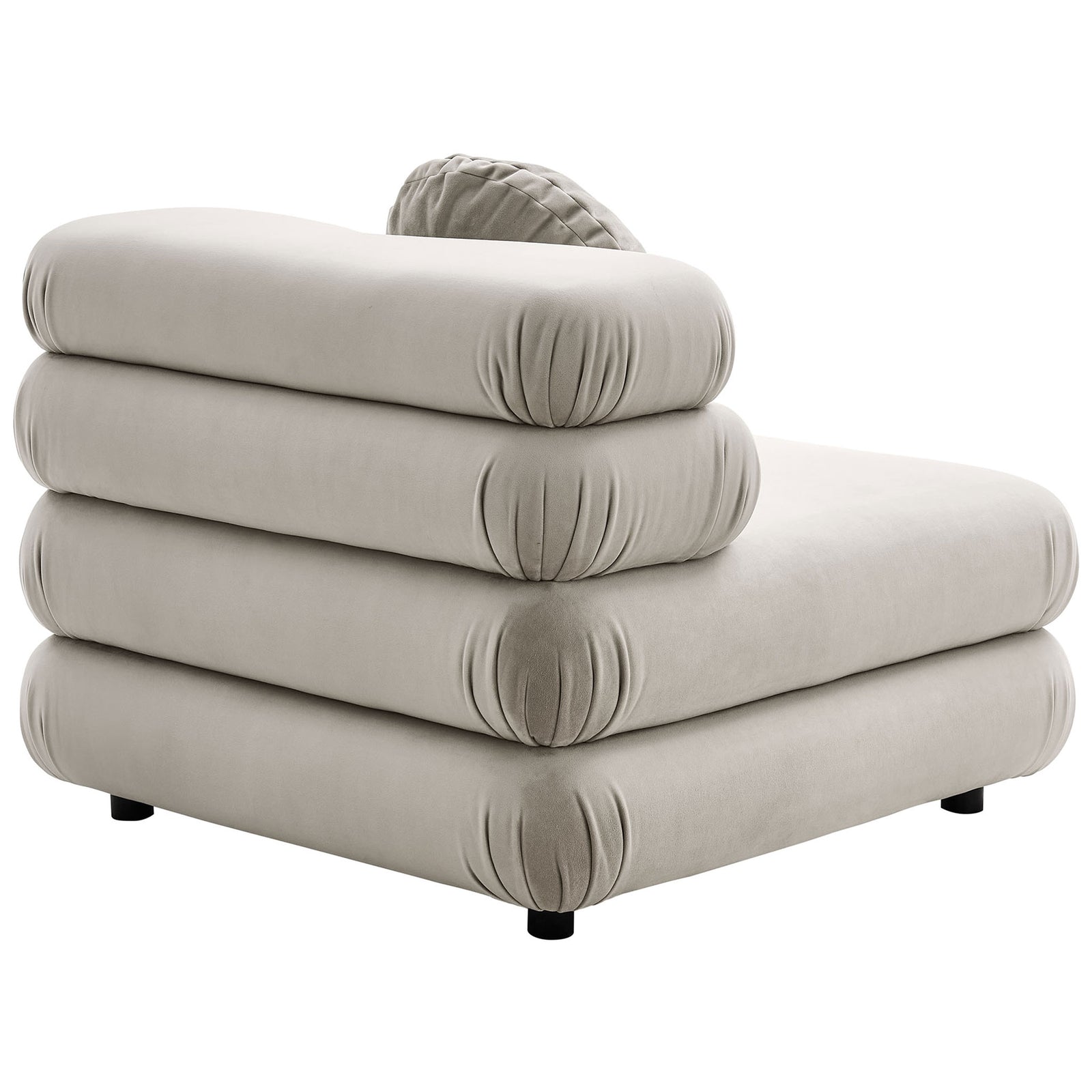 Rounded edges and gathered tufting wrap the seat and back for a soft, sculptural look || EEI-6896-ALM || back_angle_studio