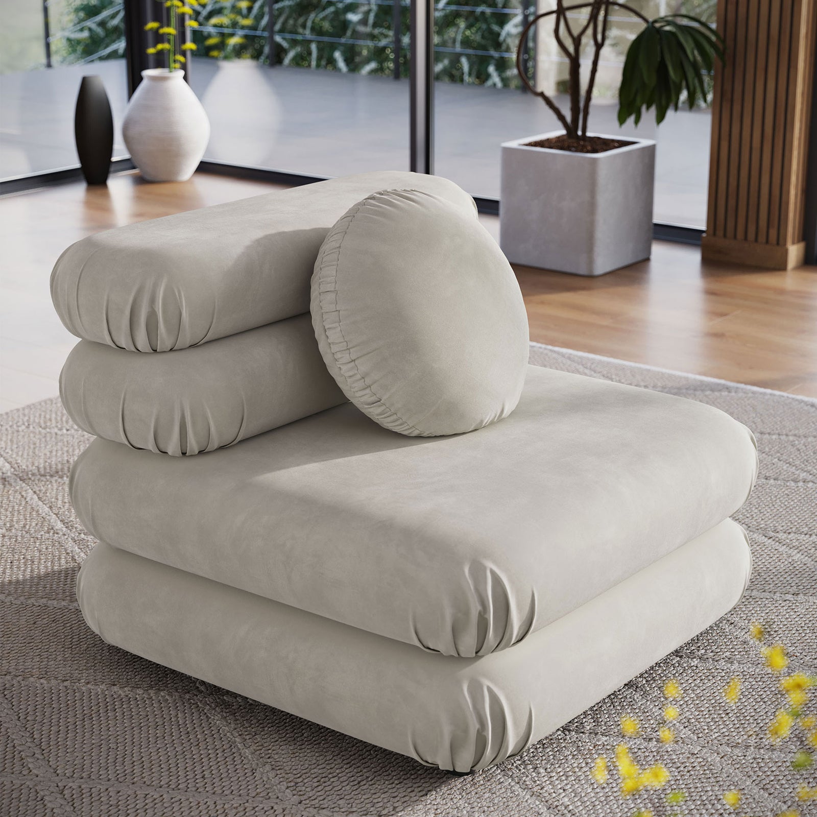 Inviting, cloud-like cushions bring retro charm and modern comfort to any living space || EEI-6896-ALM || front_angle_room