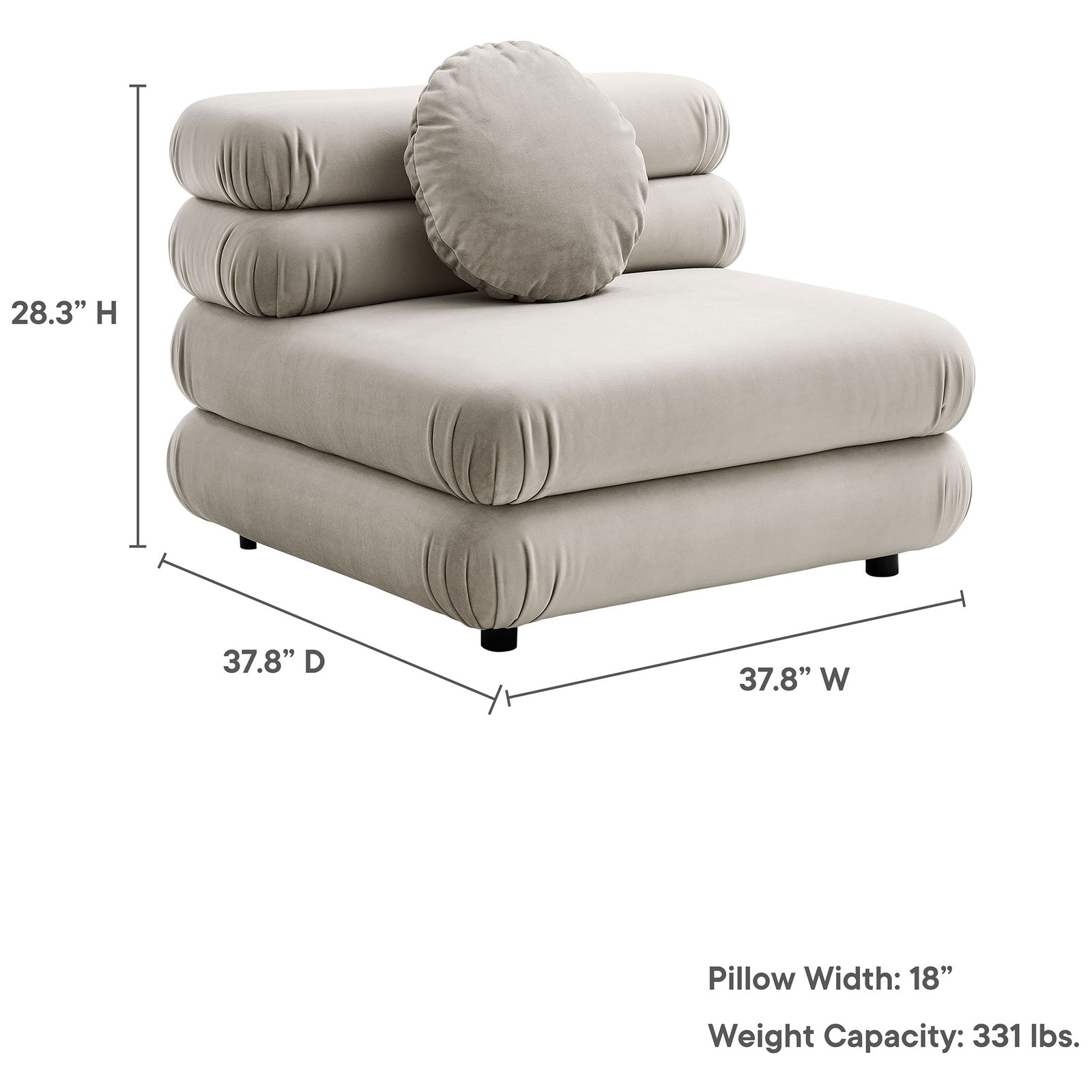 Spacious 37.8-inch wide seat with 18-inch round pillow and 331 lb weight capacity || EEI-6896-ALM || dimension_studio