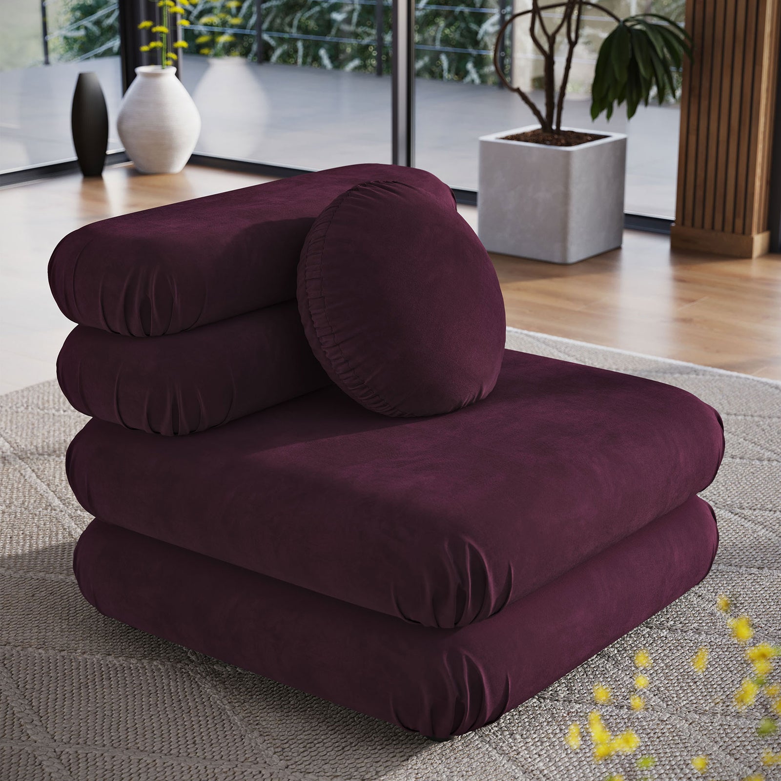 Retro-inspired modular armless chair adds a luxe pop of color and inviting texture || EEI-6896-MUL || front_angle_room