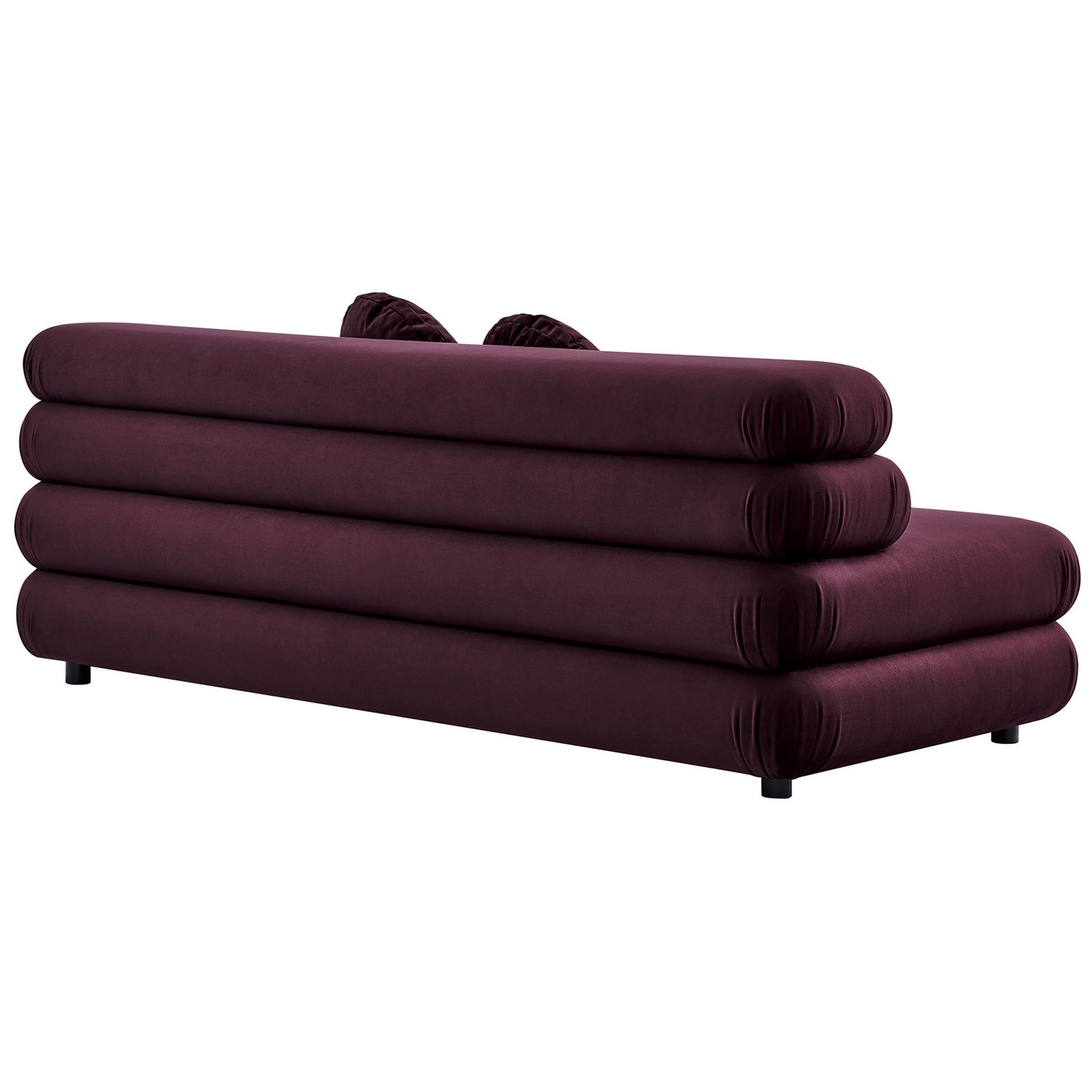 Mulberry velvet loveseat showcasing smooth tiered back cushions and subtly rounded corners || EEI-6897-MUL || back_angle_studio