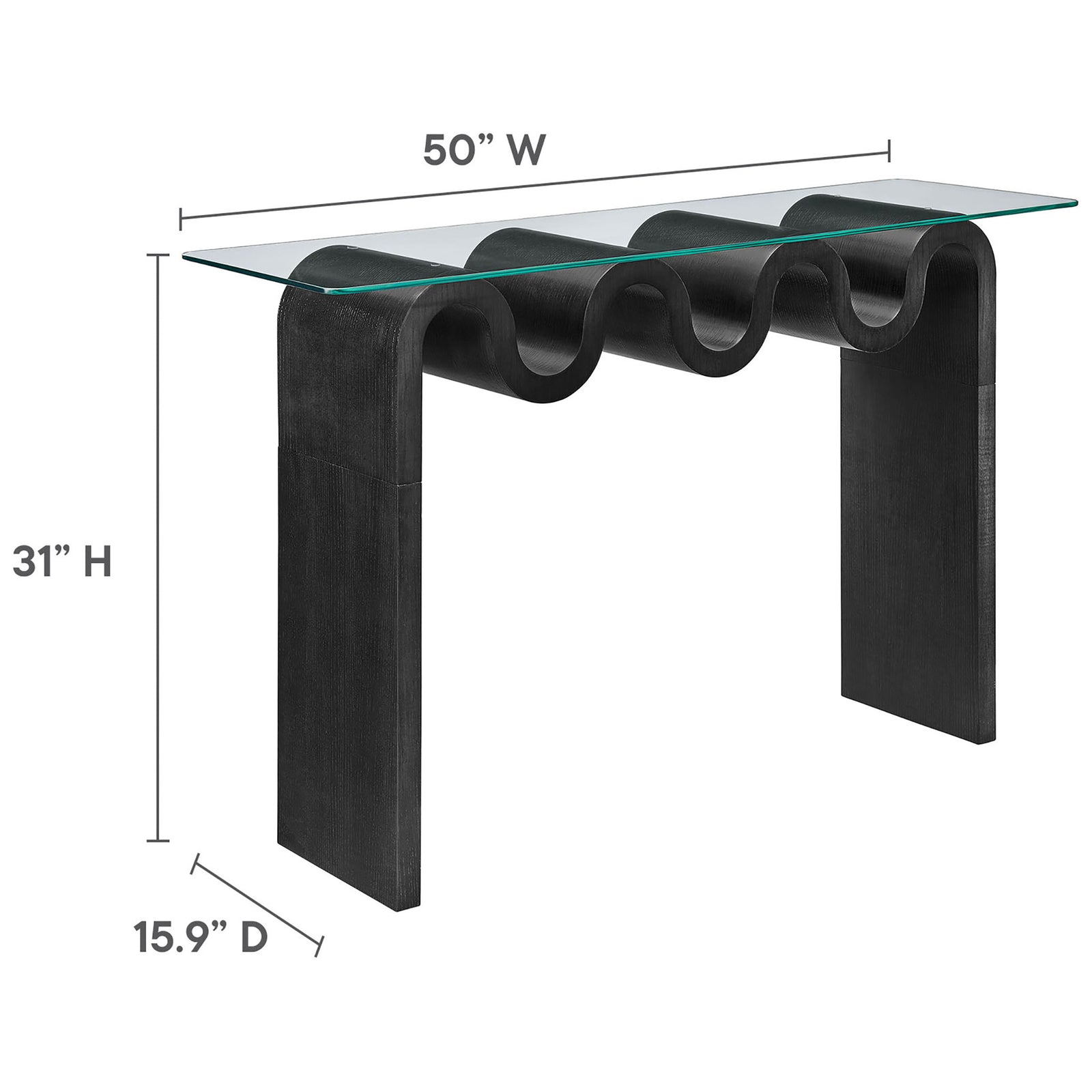 Sized for narrow spaces at 50 inches wide and 15.9 inches deep with a 31 inch height. || EEI-6901-BLK || dimension_studio