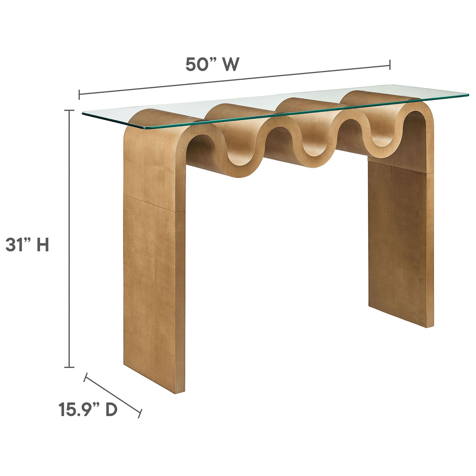 Measures 50 in W x 15.9 in D x 31 in H for a slim, hallway-friendly footprint. || EEI-6901-NAT || dimension_studio