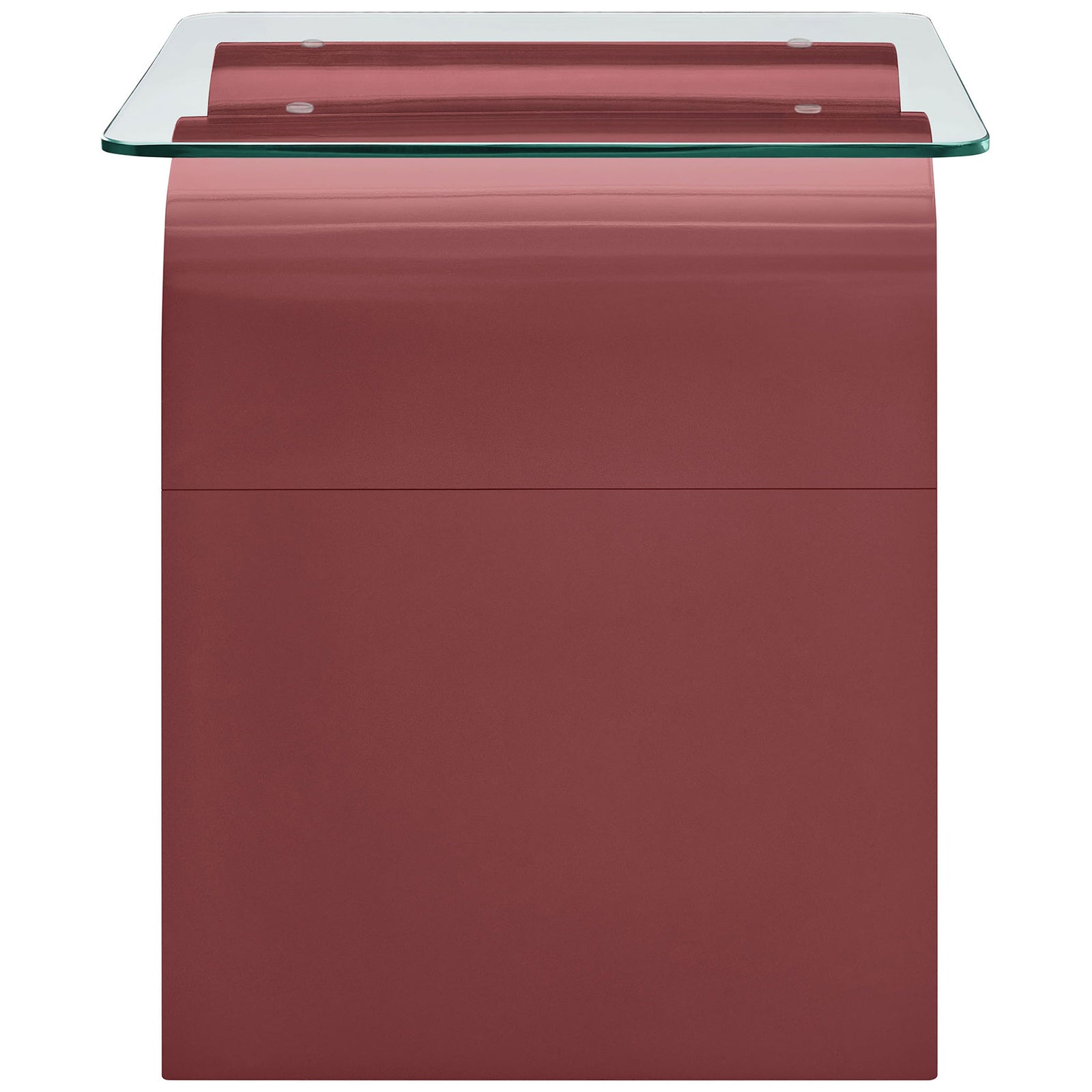 Ondine side table in spiced apple finish showcasing its smooth solid side and floating glass top || EEI-6902-SPA || side_studio