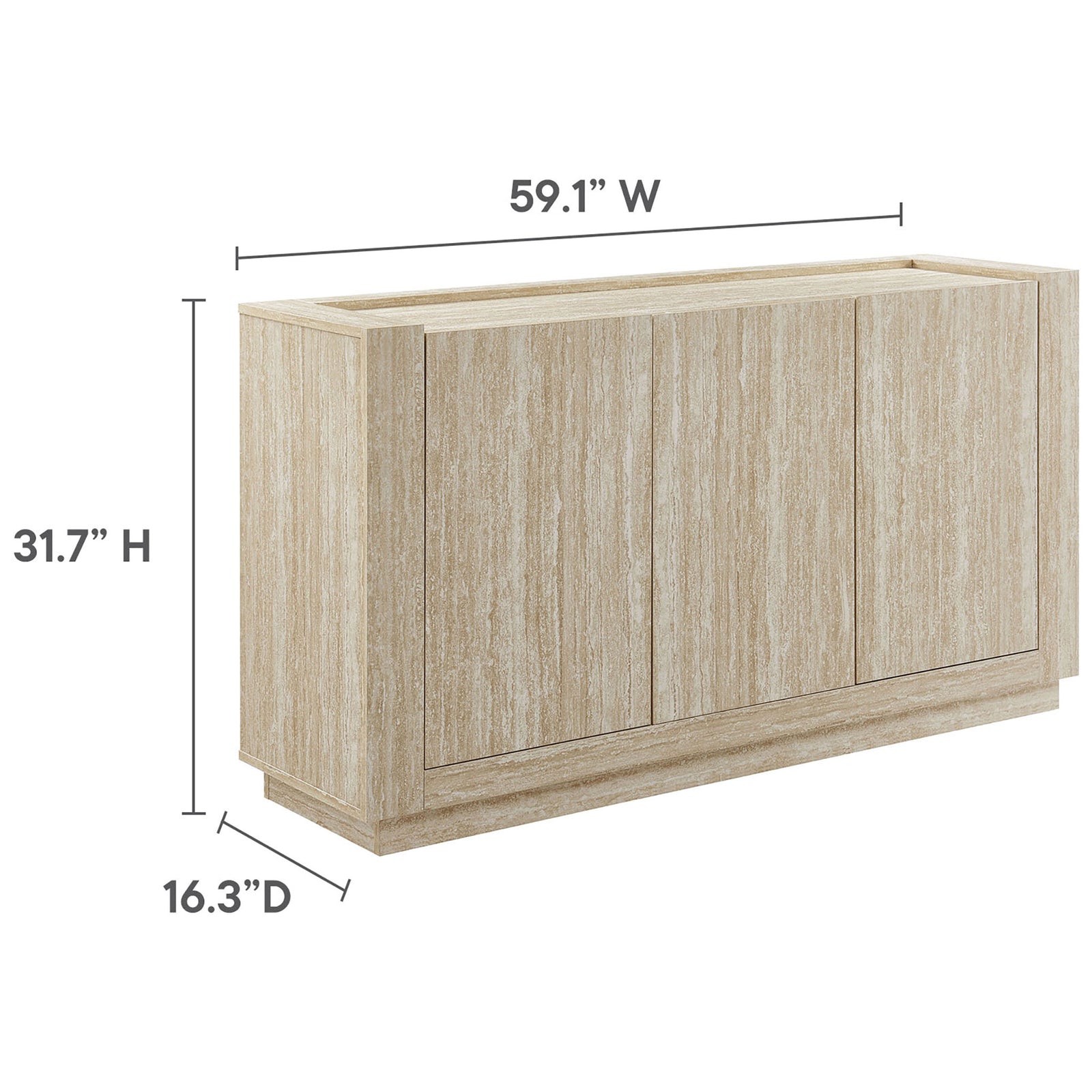 Dimensions of the Hollis travertine sideboard showing width, height, and depth for easy planning || EEI-6906-TRA || dimension_studio