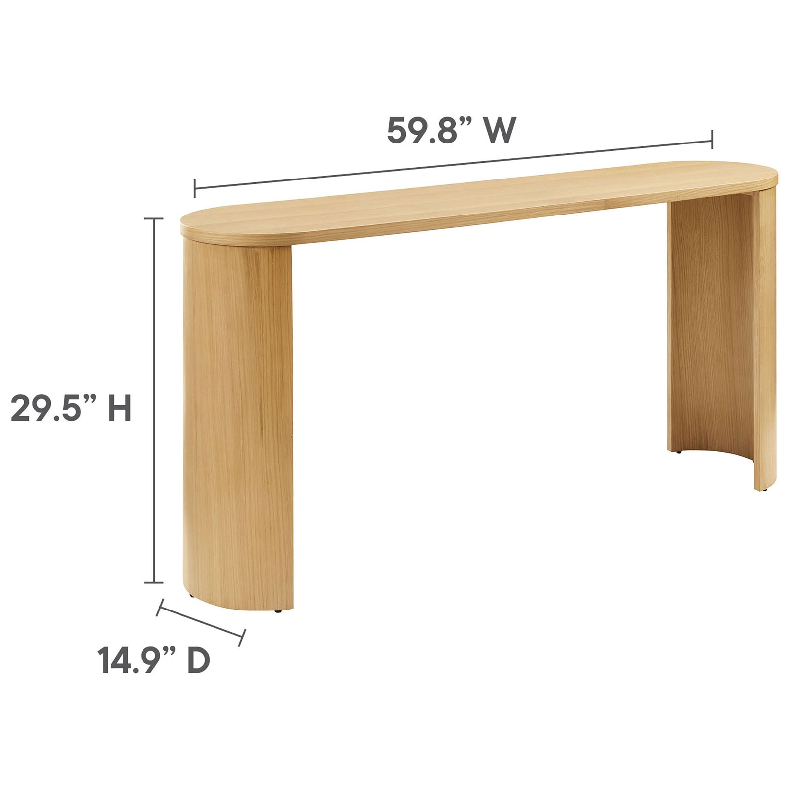Generous 60-inch oval top and 14.9-inch depth offer surface space without overwhelming narrow areas || EEI-6912-OAK || dimension_studio