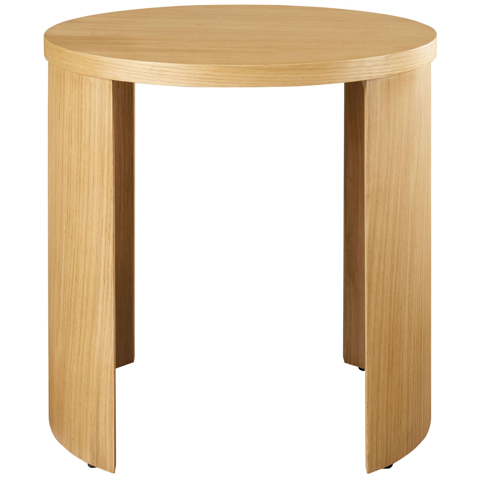 Aspect oak round end table with arched open base and smooth wood veneer finish || EEI-6913-OAK || front_studio