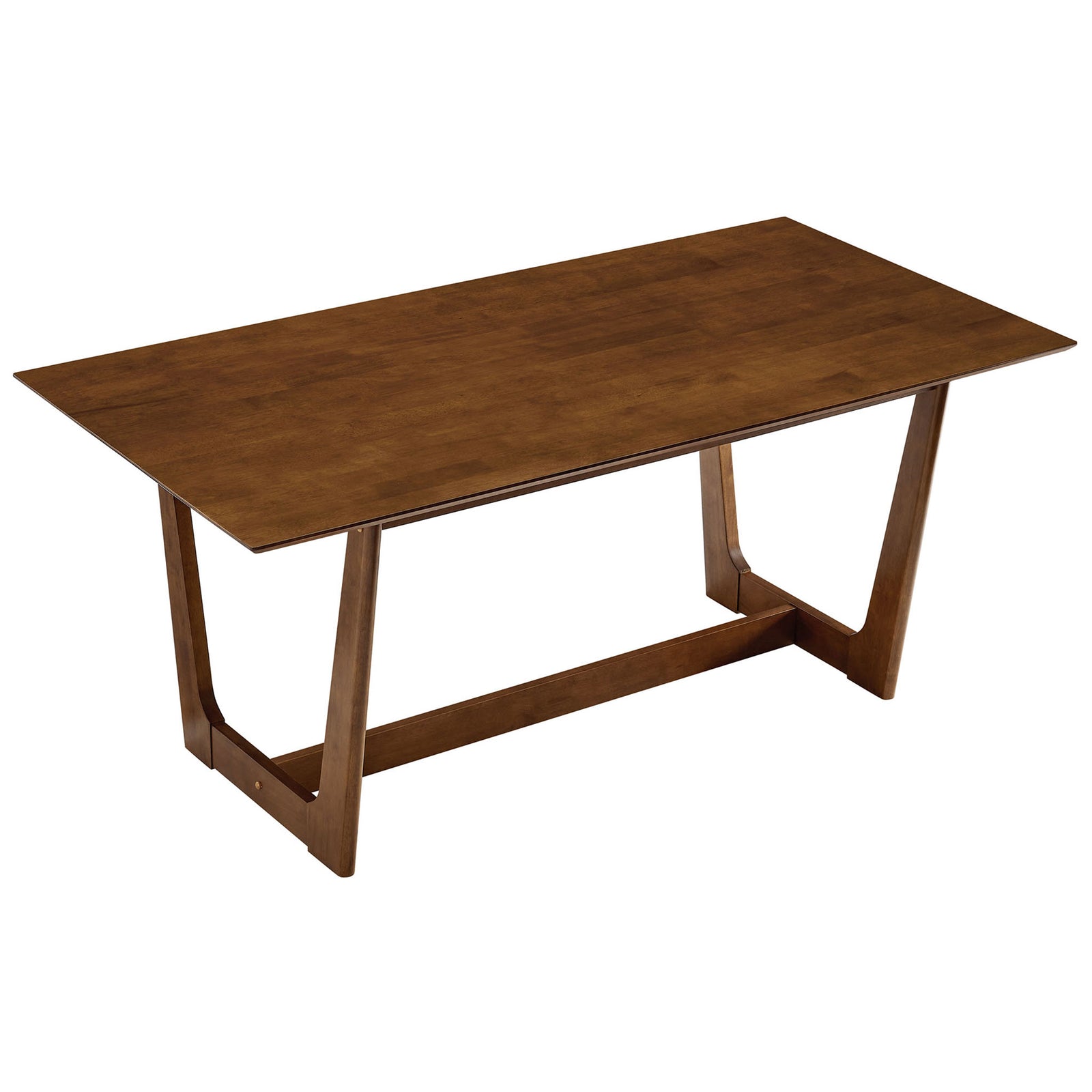 Spacious rectangular walnut dining table showcasing rich wood grain and slim profile top || EEI-6914-WAL || top_angle_studio