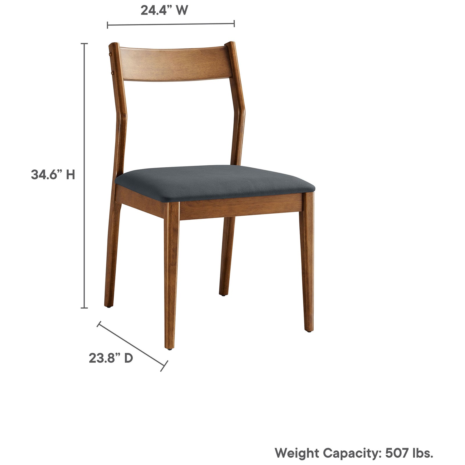 Walnut dining chair with generous vegan leather seat sized for supportive everyday dining. || EEI-6917-WAL-BLK || dimension_studio