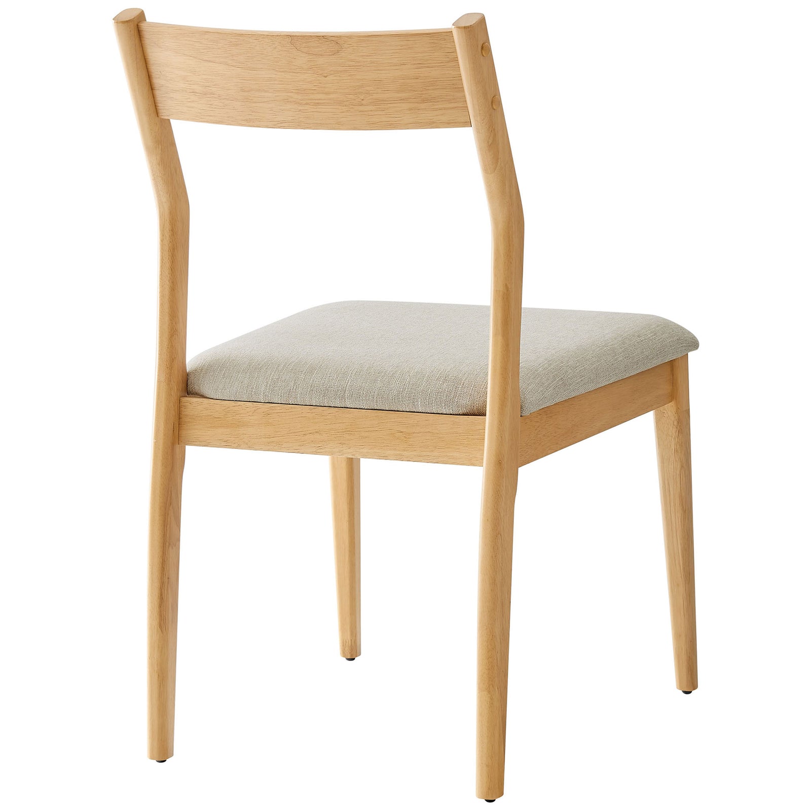Natural wood dining chair featuring a smooth back panel and beige upholstered seat for everyday comfort || EEI-6918-NAT-HEB || back_angle_studio