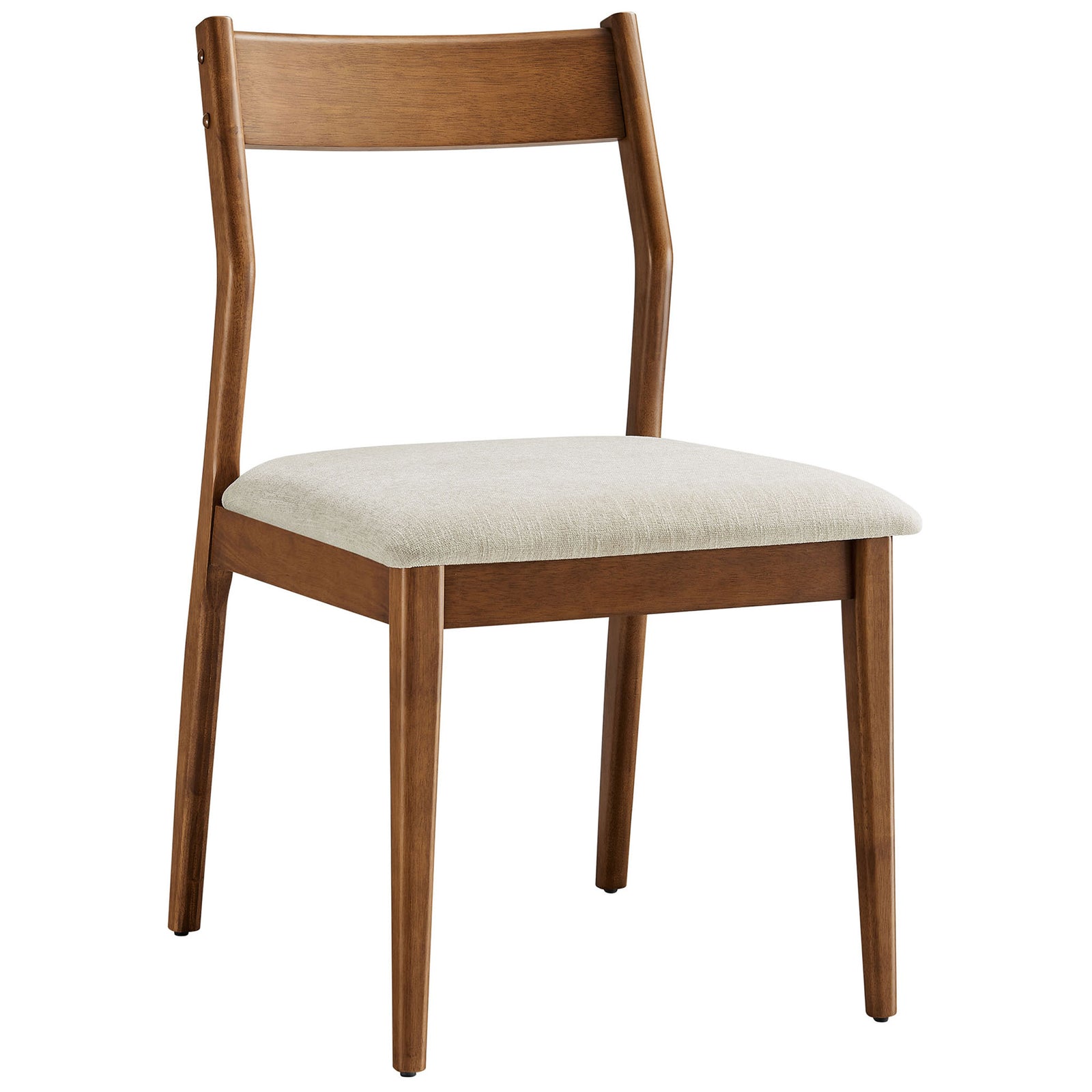 Walnut dining chair with clean lines, soft heathered beige seat, and supportive backrest || EEI-6918-WAL-HEB || front_angle_studio