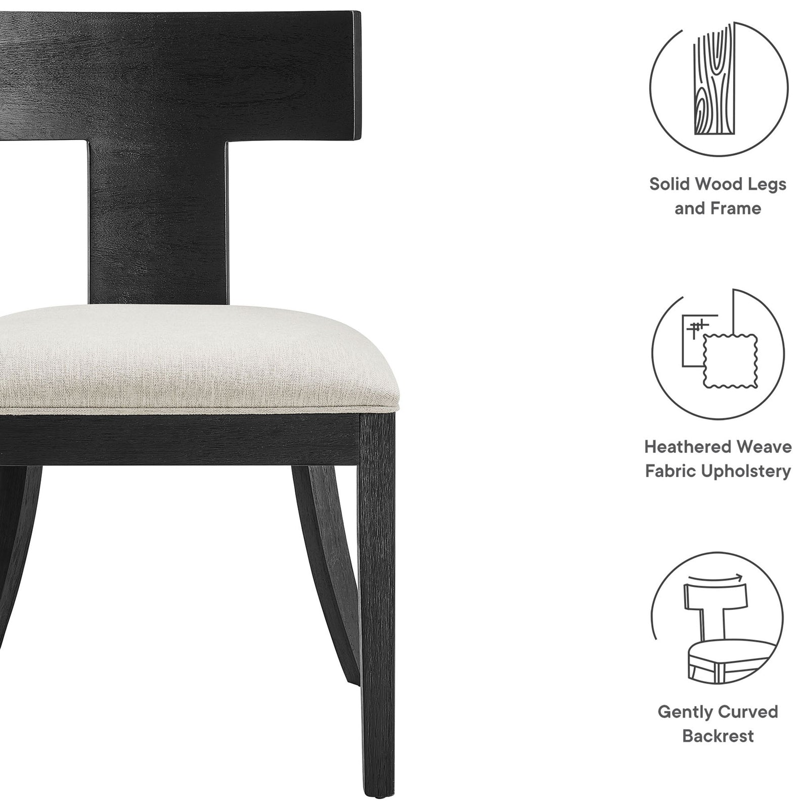 Black wood dining chair with ivory upholstered seat, solid wood frame, and gently curved backrest || EEI-6923-BLK-HEI || callout_studio
