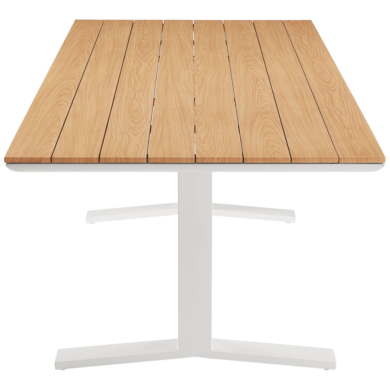 Extended natural slatted tabletop provides ample room for serving dishes and relaxed outdoor entertaining. || EEI-6948-NAT-WHI || top_studio