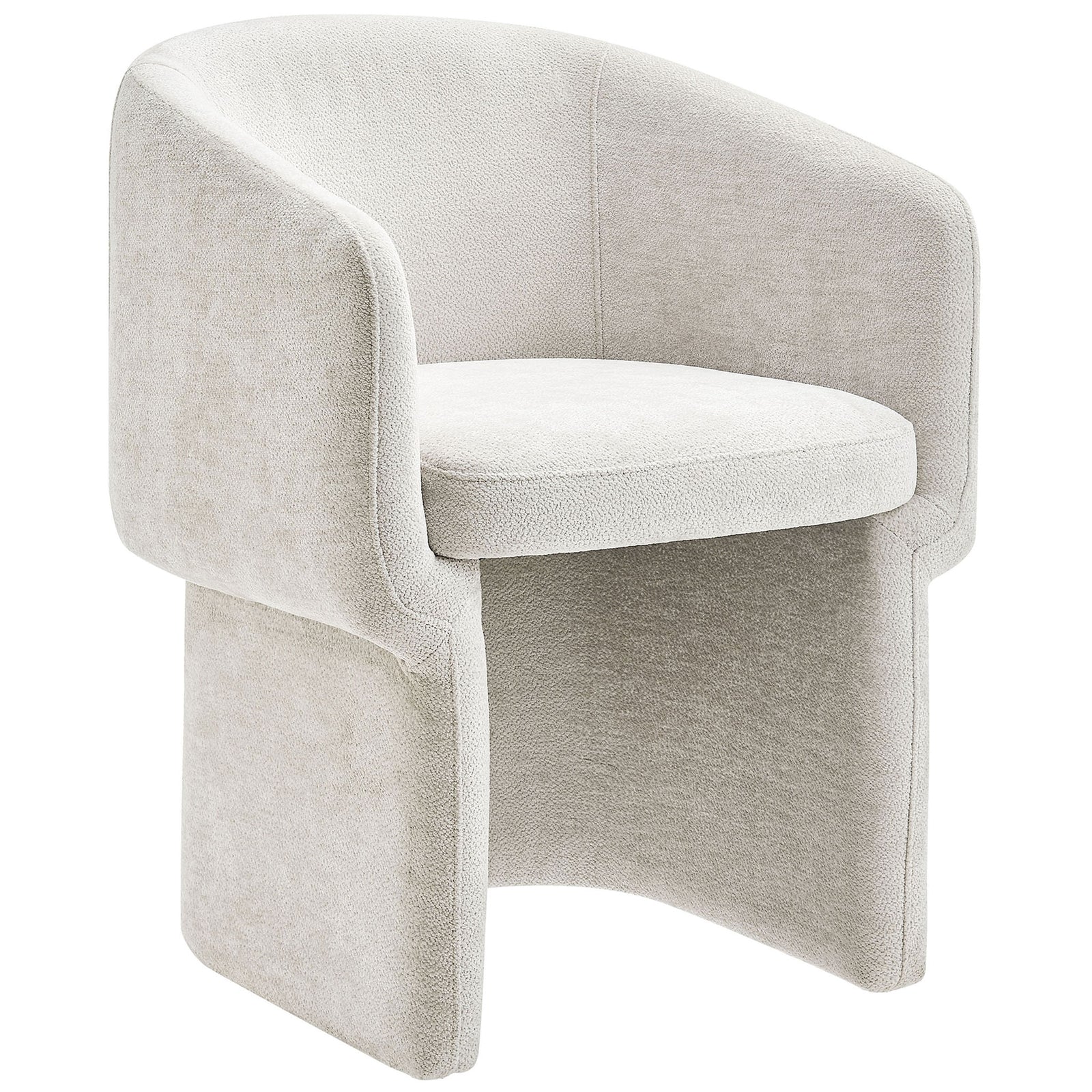 Ivory chenille barrel back dining armchair with sculpted wraparound base and plush padded seat || EEI-6951-IVO || front_angle_studio