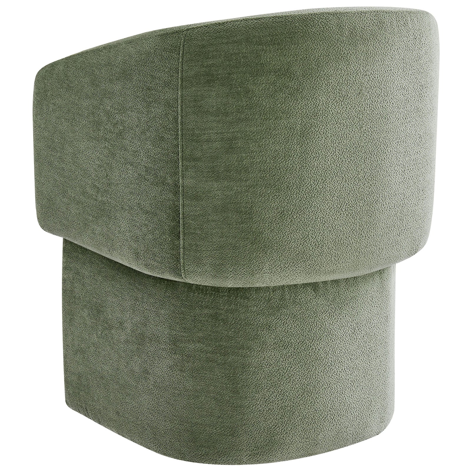 Sage green chenille armchair with smooth rounded backrest and fully upholstered pedestal base || EEI-6951-SGE || back_studio