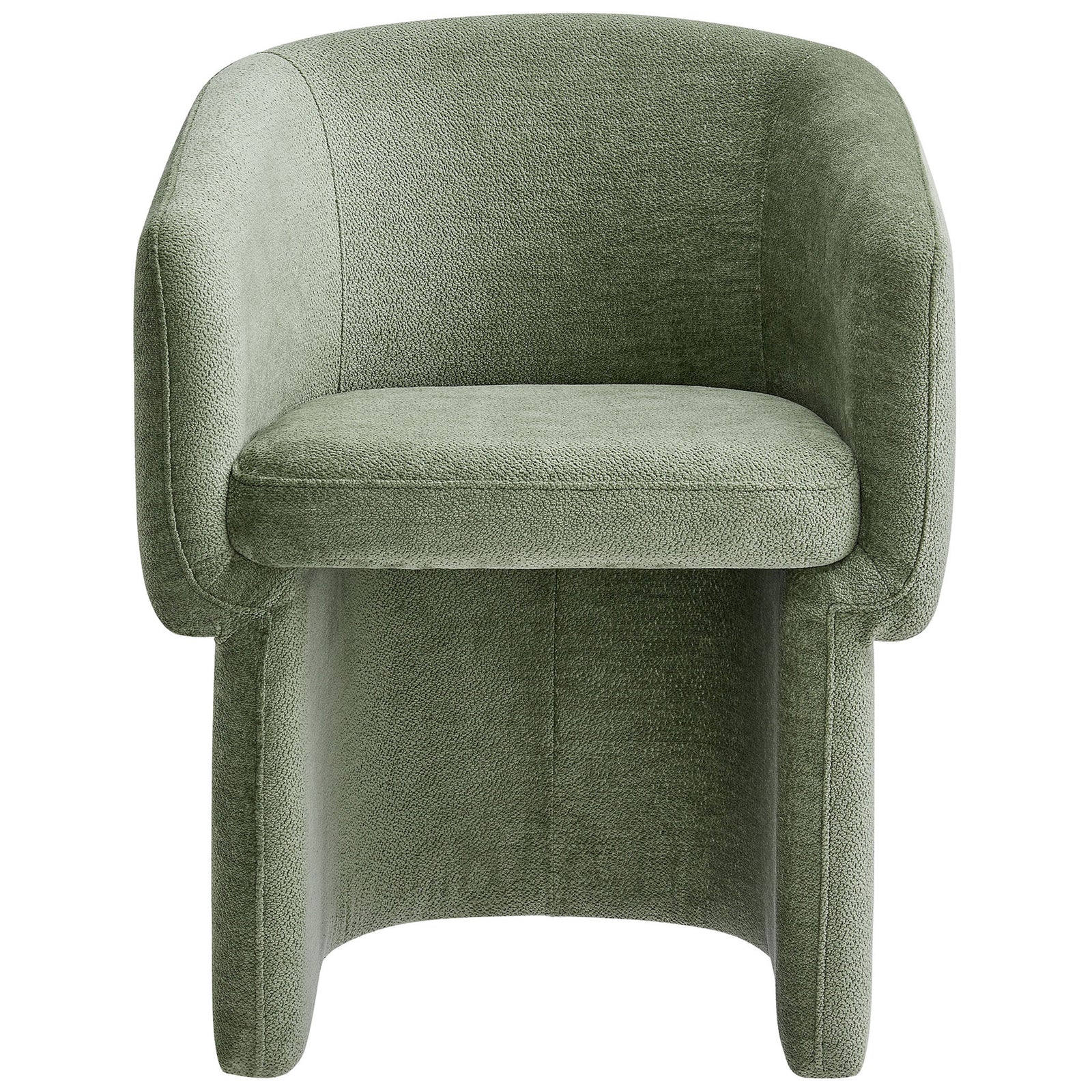Modern sage chenille barrel dining armchair with thick seat cushion and wraparound arms || EEI-6951-SGE || front_studio