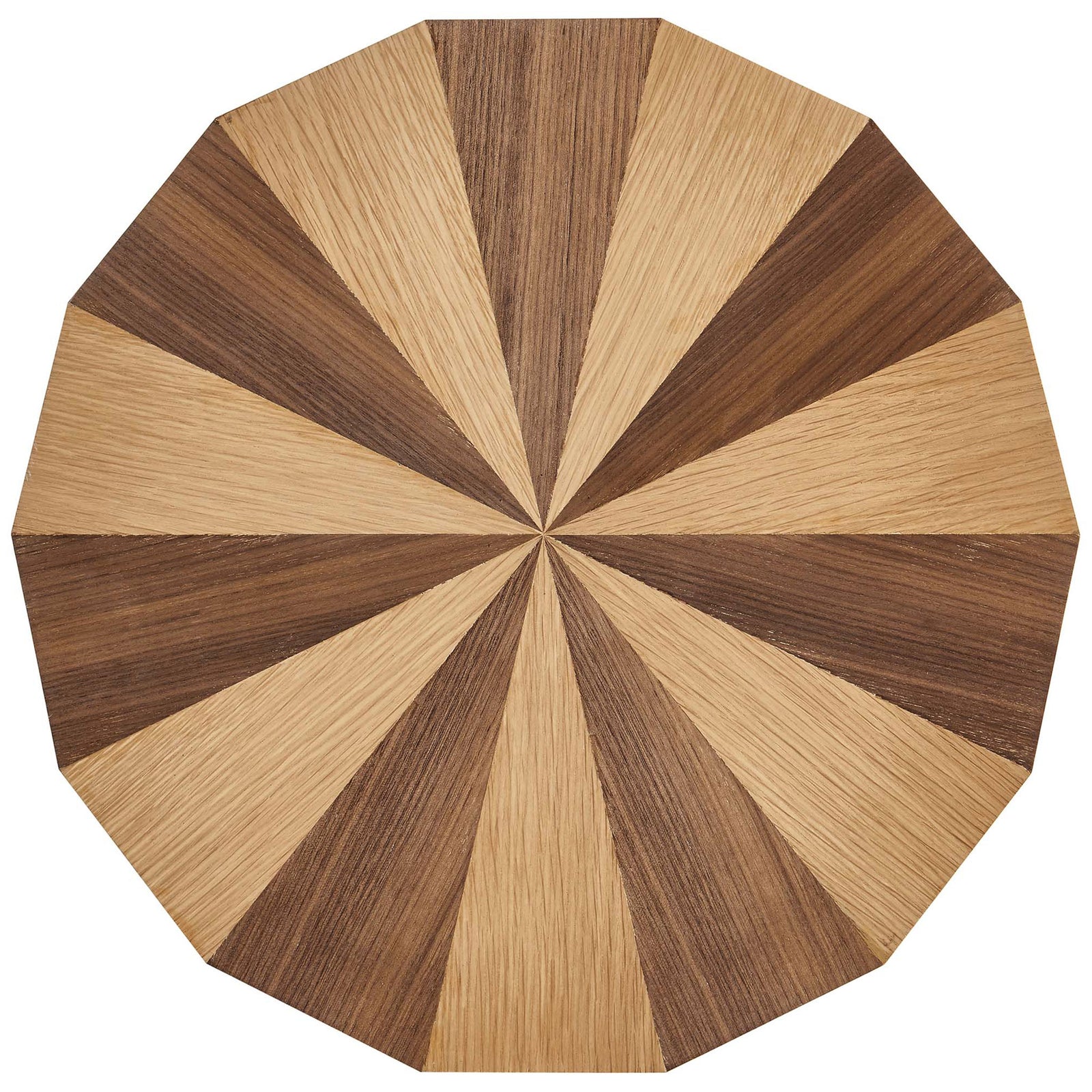 Starburst oak and walnut tabletop pattern on the Twirl side table for a bold geometric accent || EEI-6952-OAK-WAL || top_studio