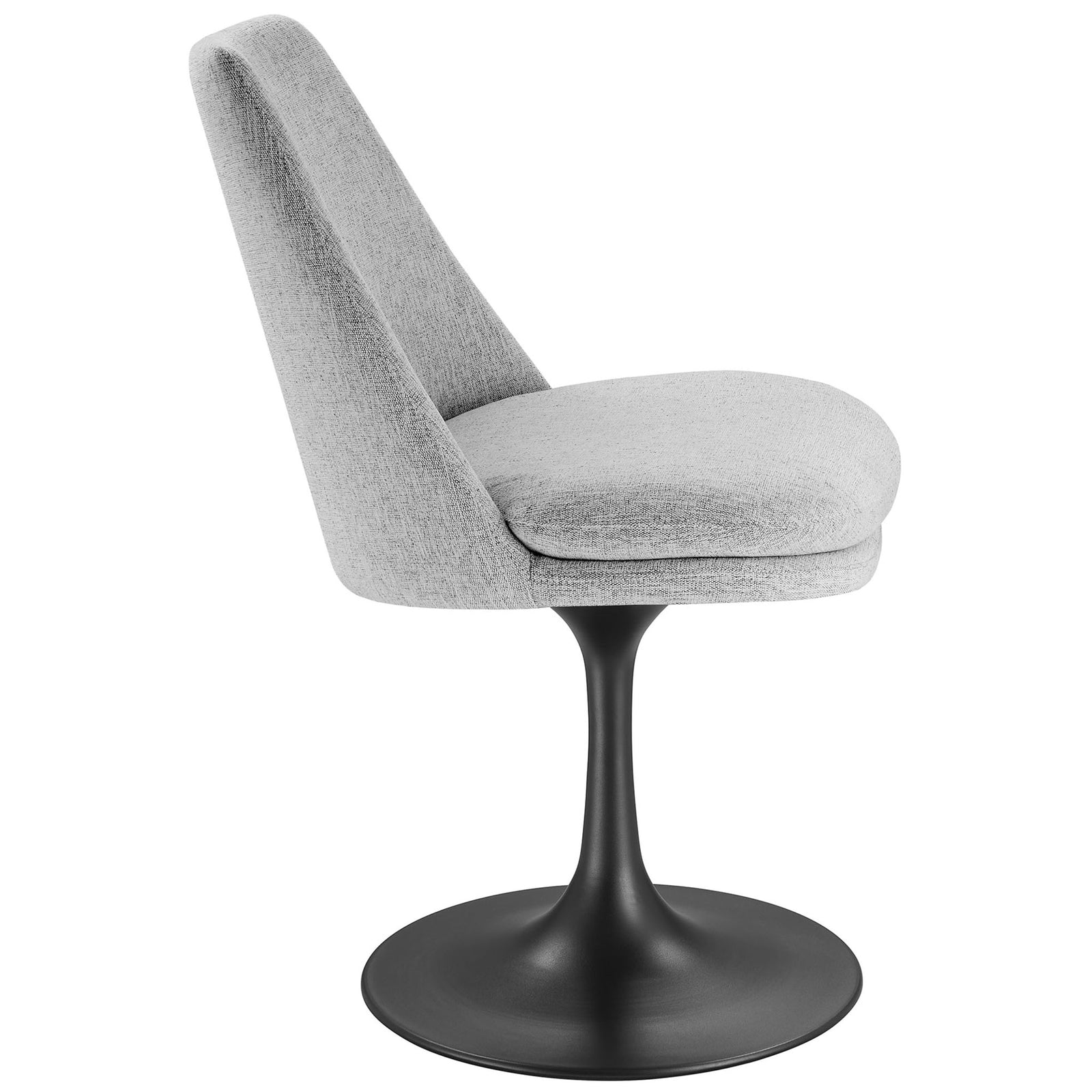 Plush seat cushion, gently reclined backrest, and elegant black pedestal base on this modern dining chair || EEI-6953-BLK-HLG || side_studio