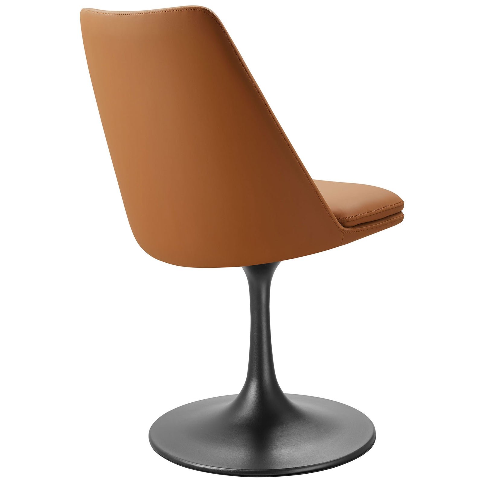 The tan vegan leather Lippa chair showcasing its smooth tapered backrest and tailored stitching || EEI-6955-BLK-TAN || back_studio