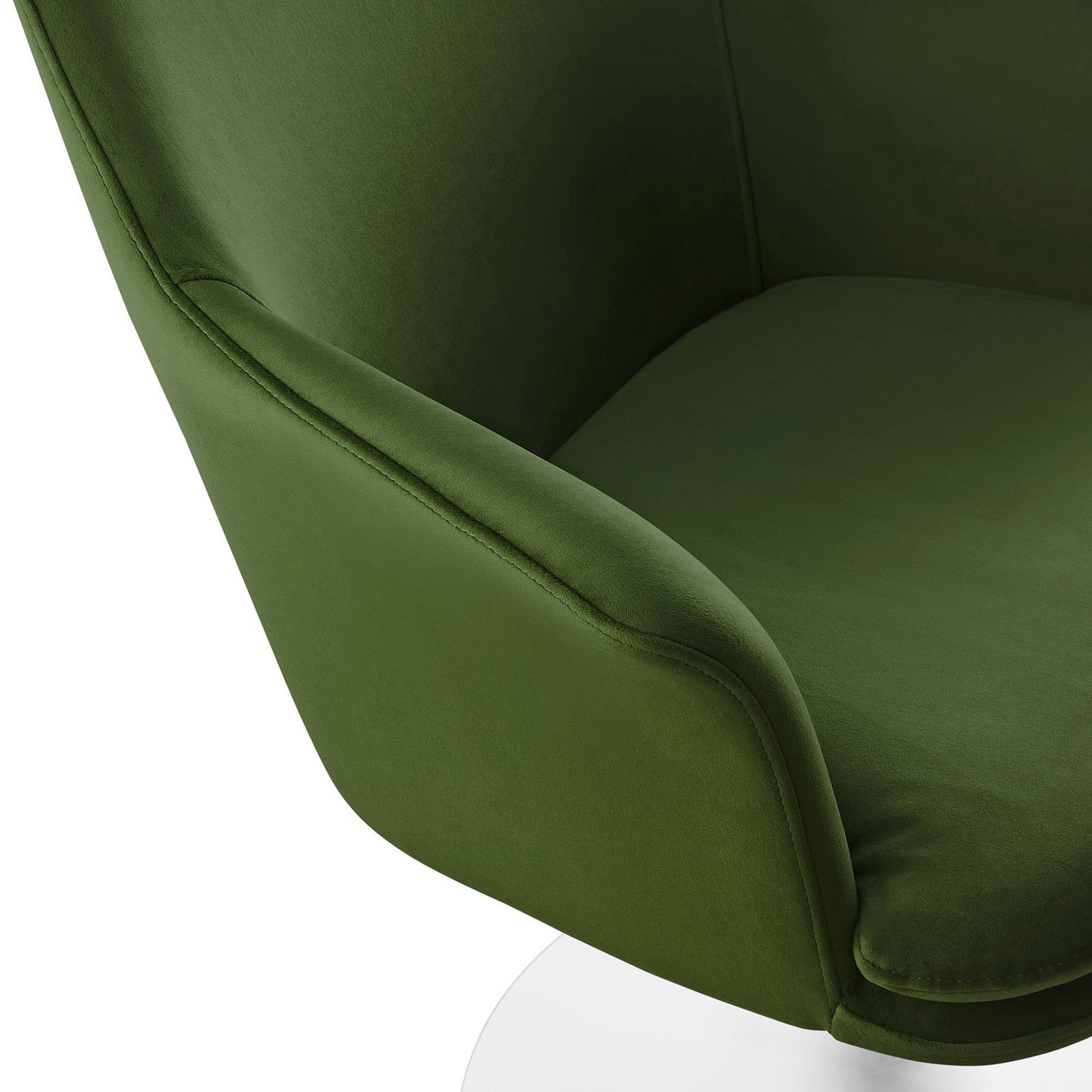 Green performance velvet upholstery and curved arm detail for plush everyday comfort || EEI-6957-WHI-MOG || detail_studio