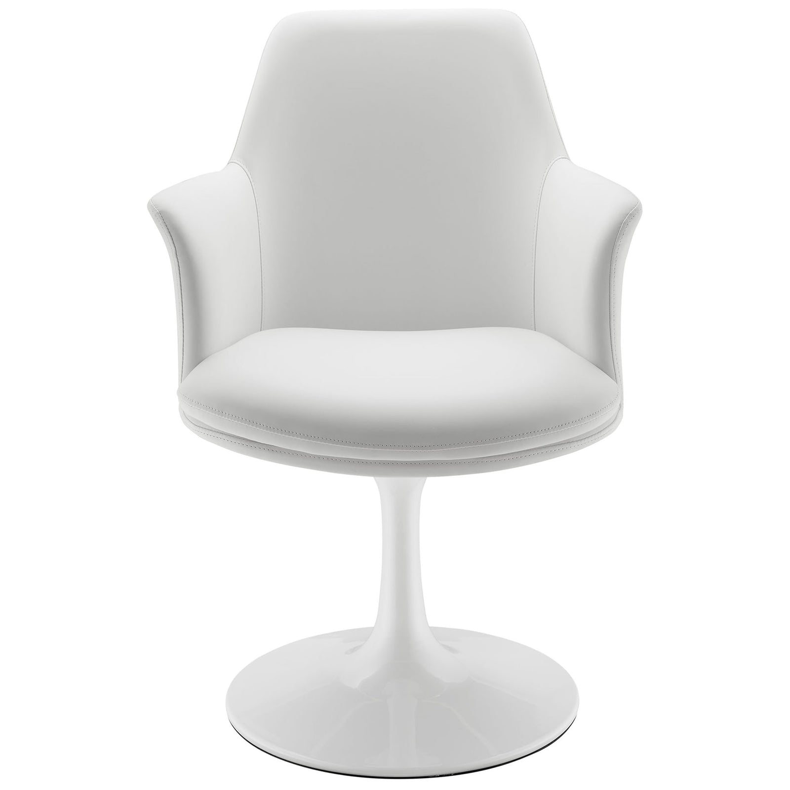 White vegan leather swivel dining armchair with wraparound arms and generously padded seat || EEI-6958-WHI-WHI || front_studio