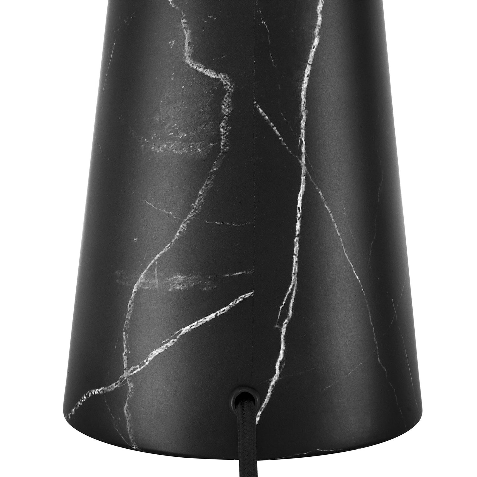 Black marble-look base with subtle veining and discreet cord outlet at the back. || EEI-6963-BLK || swatch_studio
