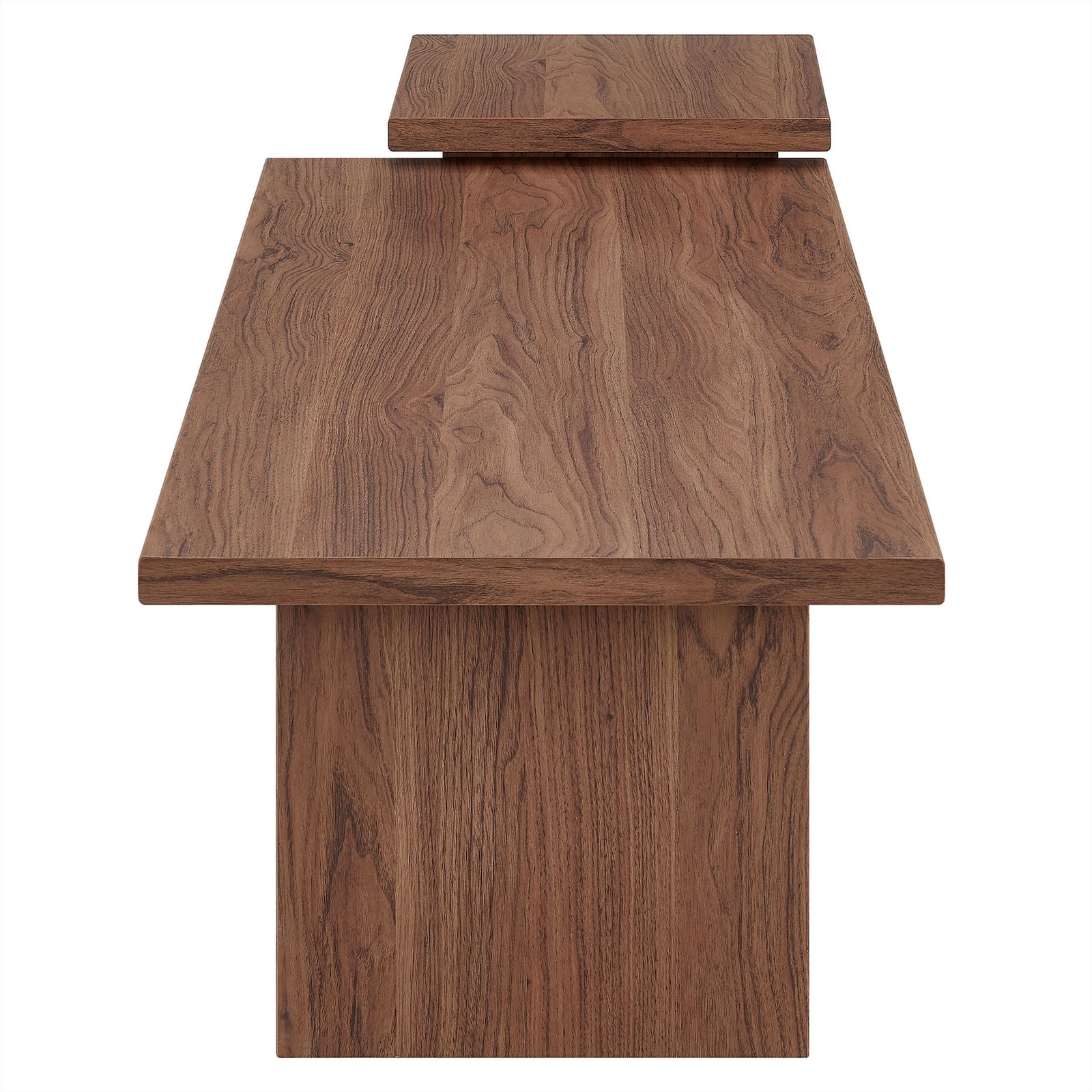 Expansive walnut-look tops with soft edges pair for layered surface space || EEI-6970-WAL || side_studio