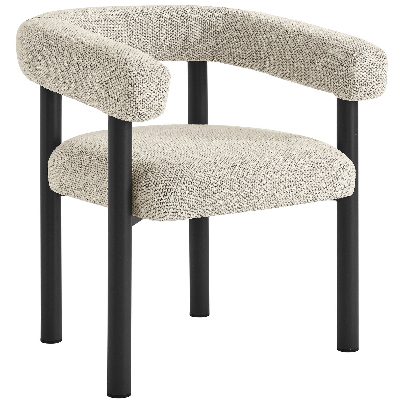 Modern ivory upholstered patio armchair with wraparound back and slim graphite metal legs || EEI-6979-IVO-GPH || front_angle_studio