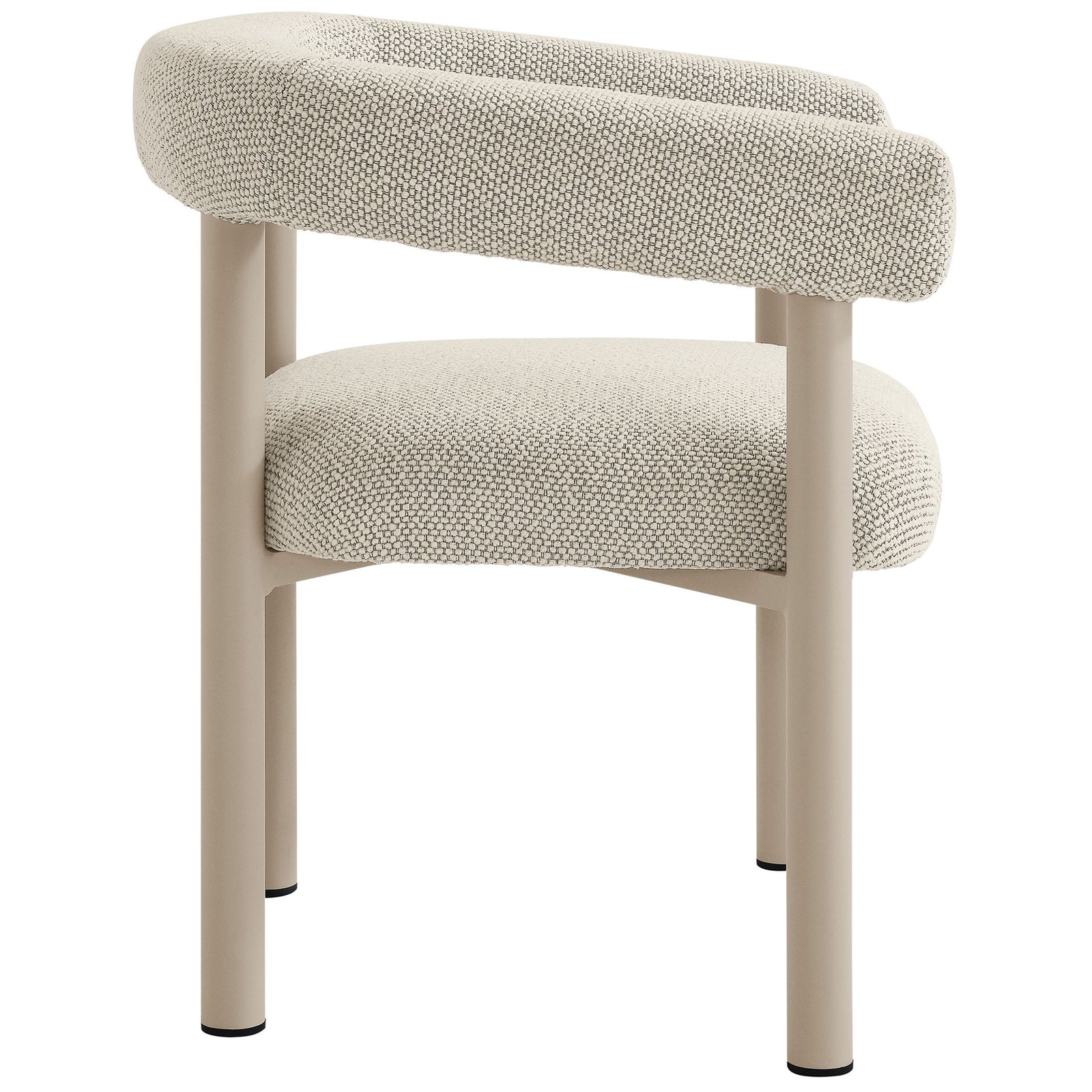 Ivory outdoor dining chair displaying the slim taupe tubular frame and plush cushioned seat || EEI-6979-IVO-TAU || side_studio