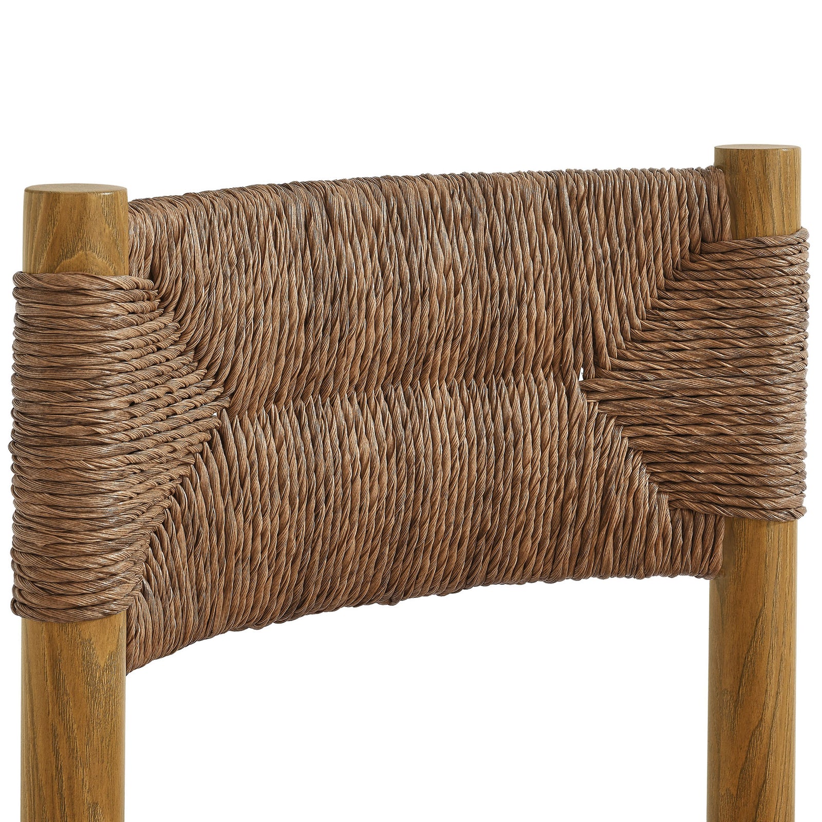 Intricate natural woven rattan backrest displaying tight texture and wraparound pattern on the chair frame || EEI-6982-NAT || swatch_studio